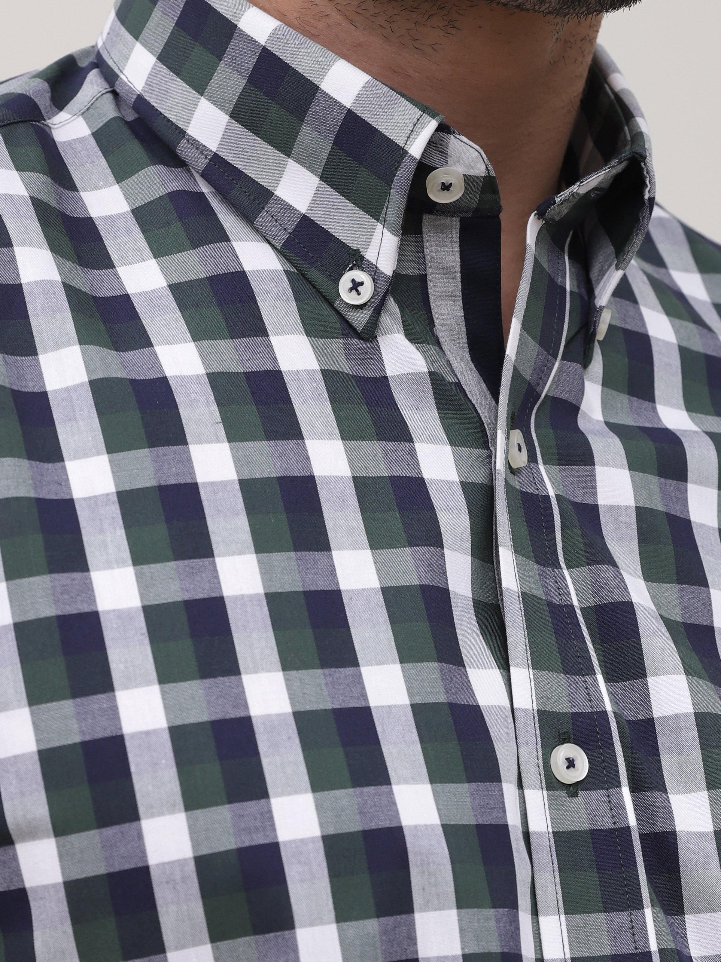 SEMI FORMAL SHIRT FULL SLEEVE BOTTON DOWN GREEN NAVY at Charcoal Clothing