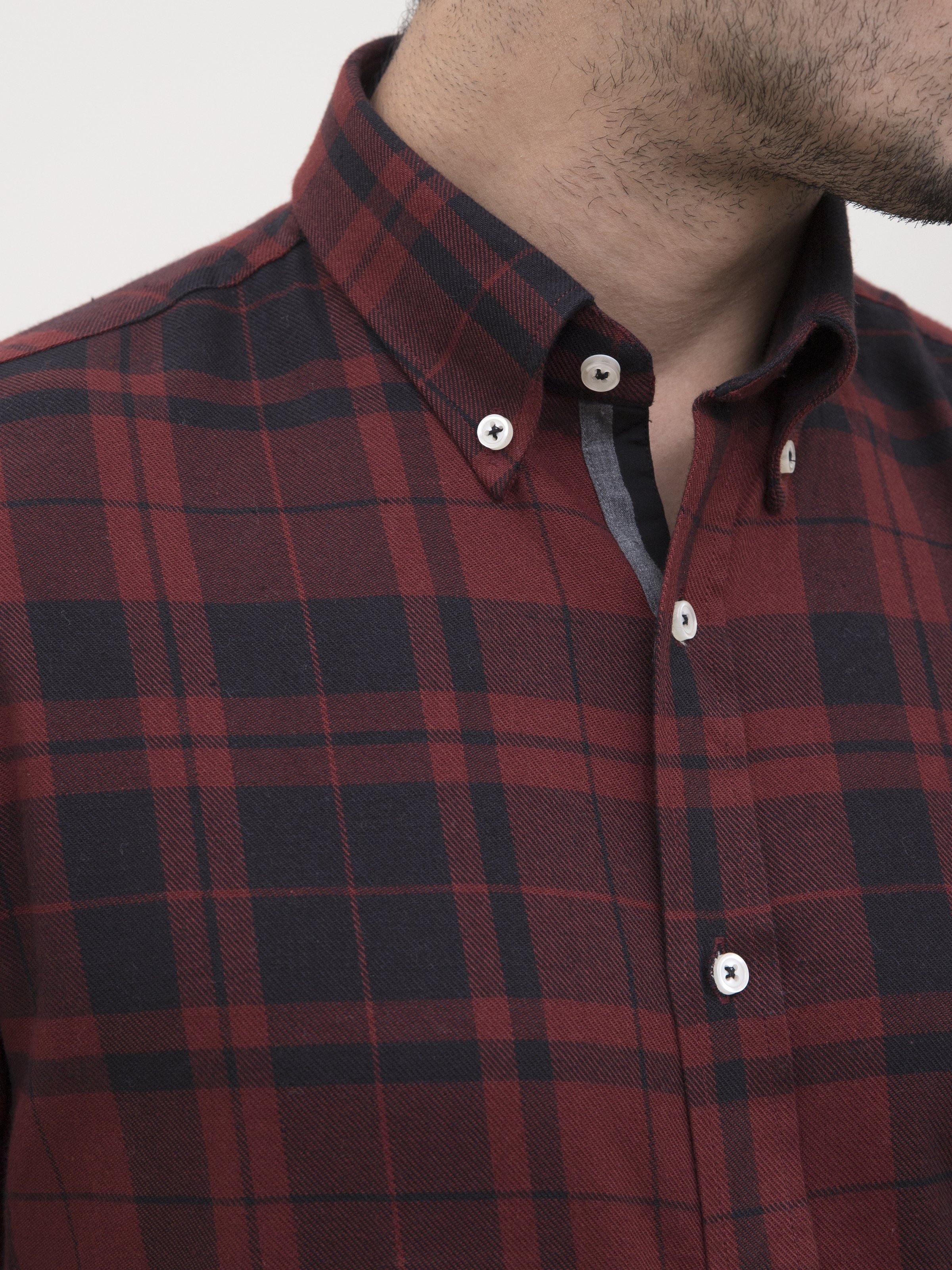 SEMI FORMAL SHIRT FULL SLEEVE BOTTON DOWN MAHROON BLACK at Charcoal Clothing