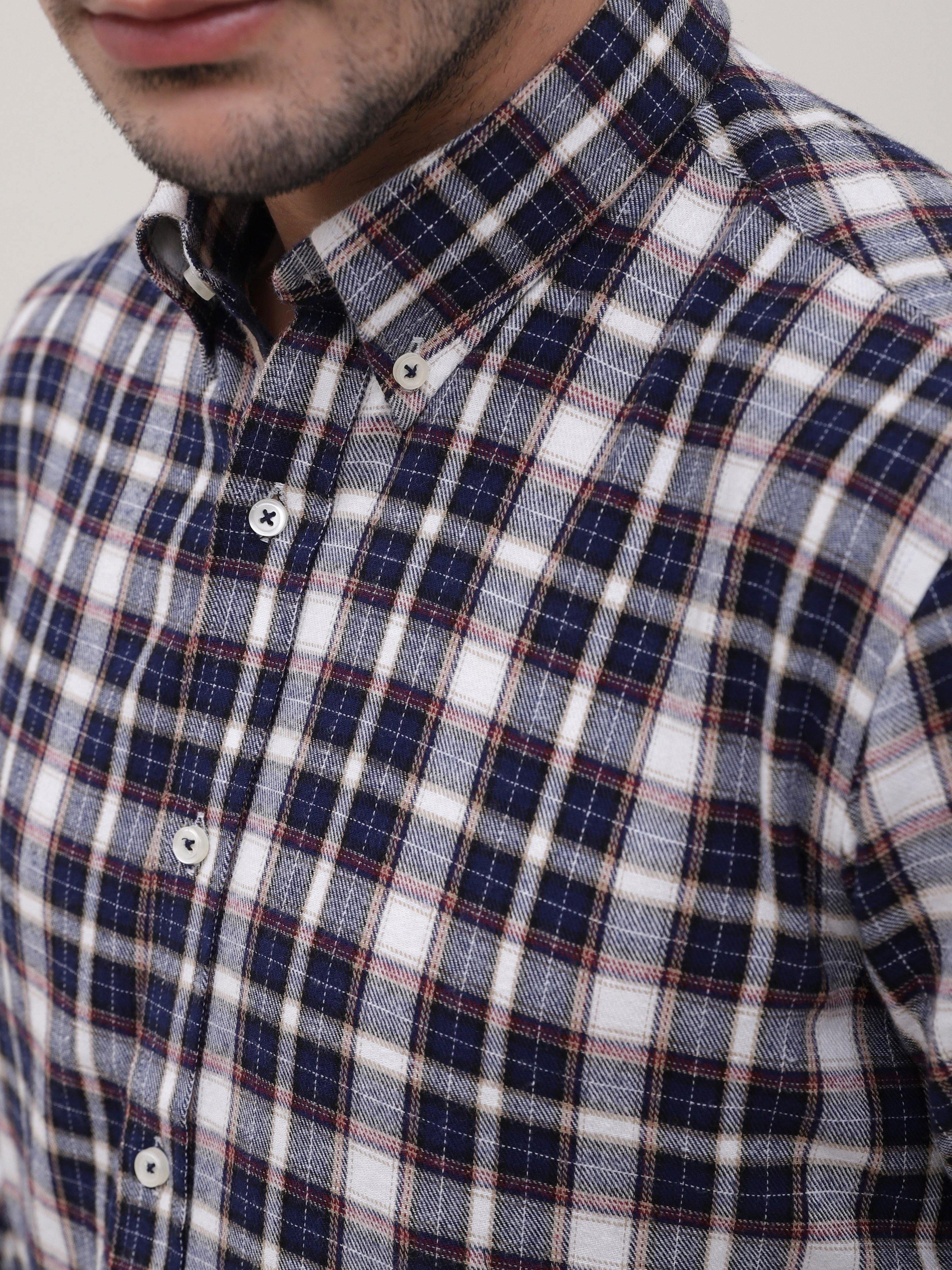 SEMI FORMAL SHIRT FULL SLEEVE BOTTON DOWN NAVY GREY at Charcoal Clothing