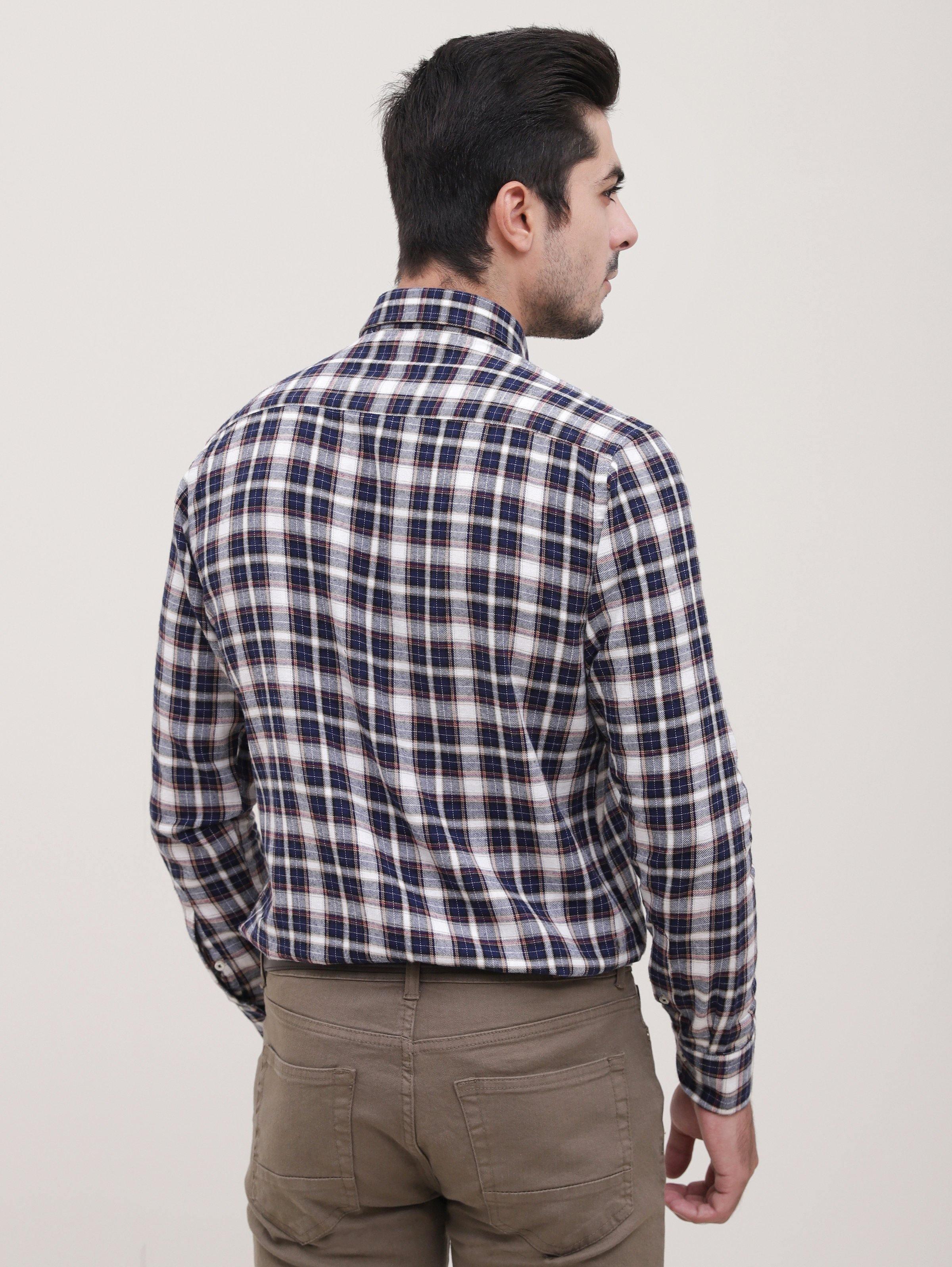 SEMI FORMAL SHIRT FULL SLEEVE BOTTON DOWN NAVY GREY at Charcoal Clothing