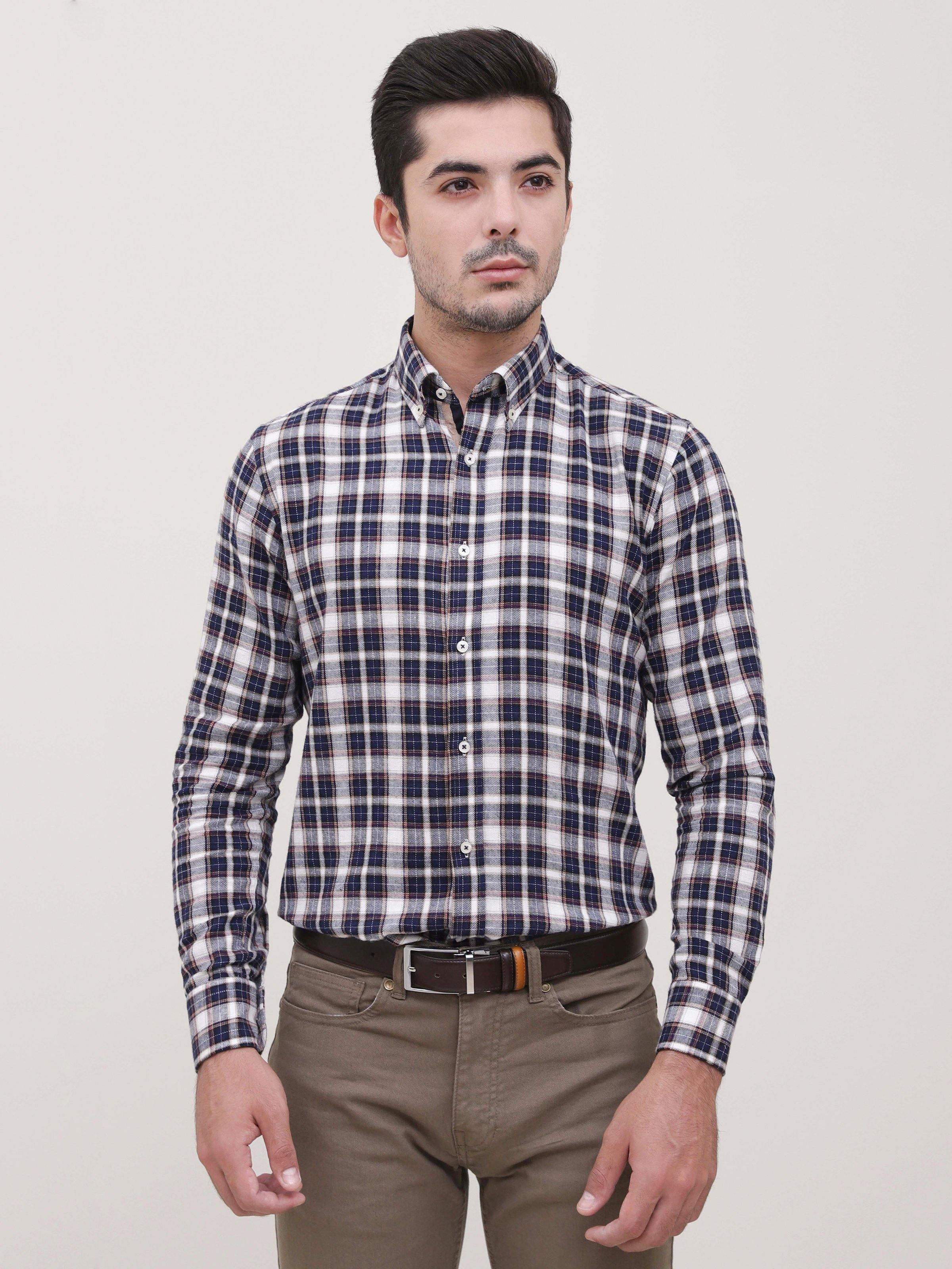 SEMI FORMAL SHIRT FULL SLEEVE BOTTON DOWN NAVY GREY at Charcoal Clothing