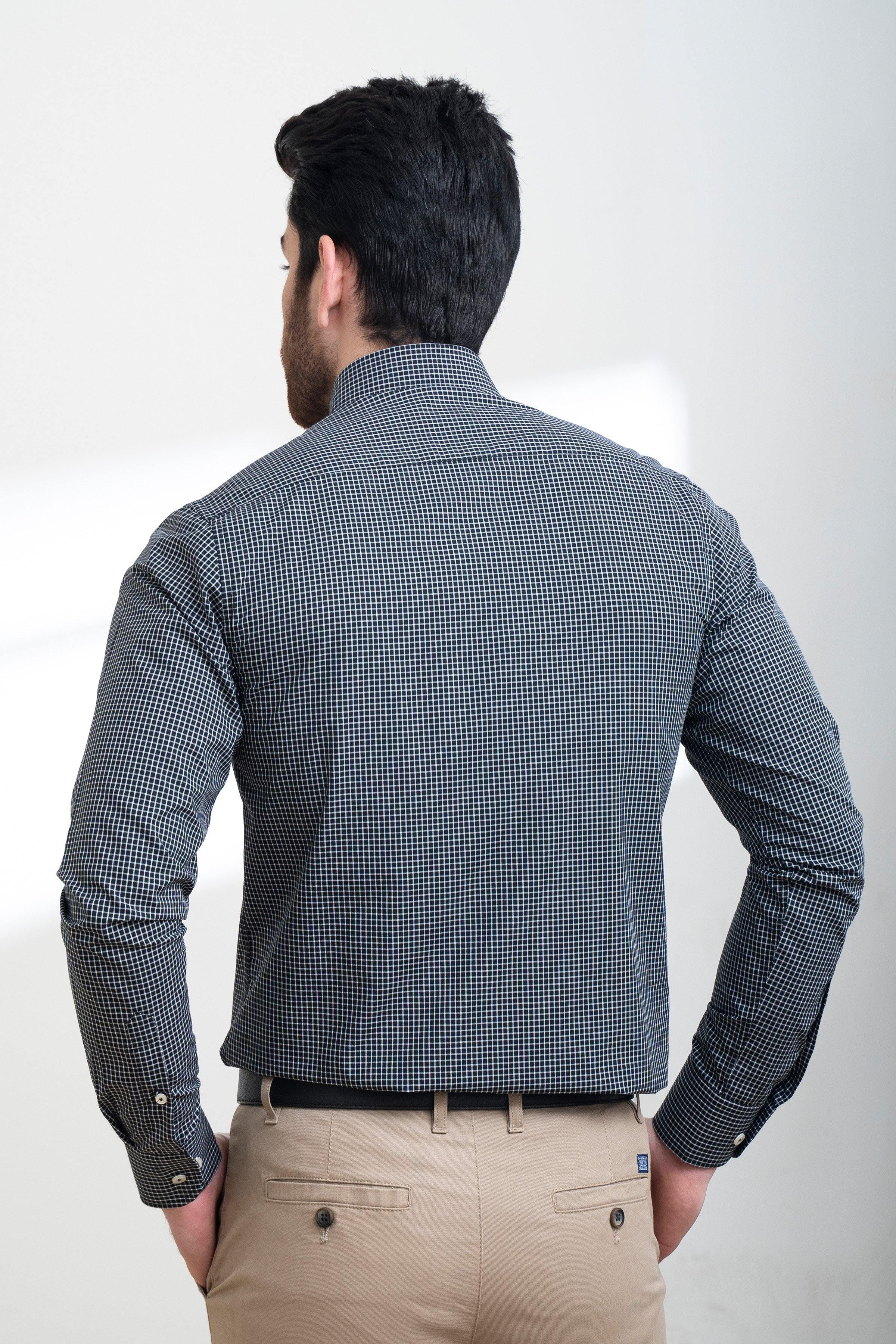 SEMI FORMAL SHIRT FULL SLEEVE BUTTON BLACK WHITE at Charcoal Clothing