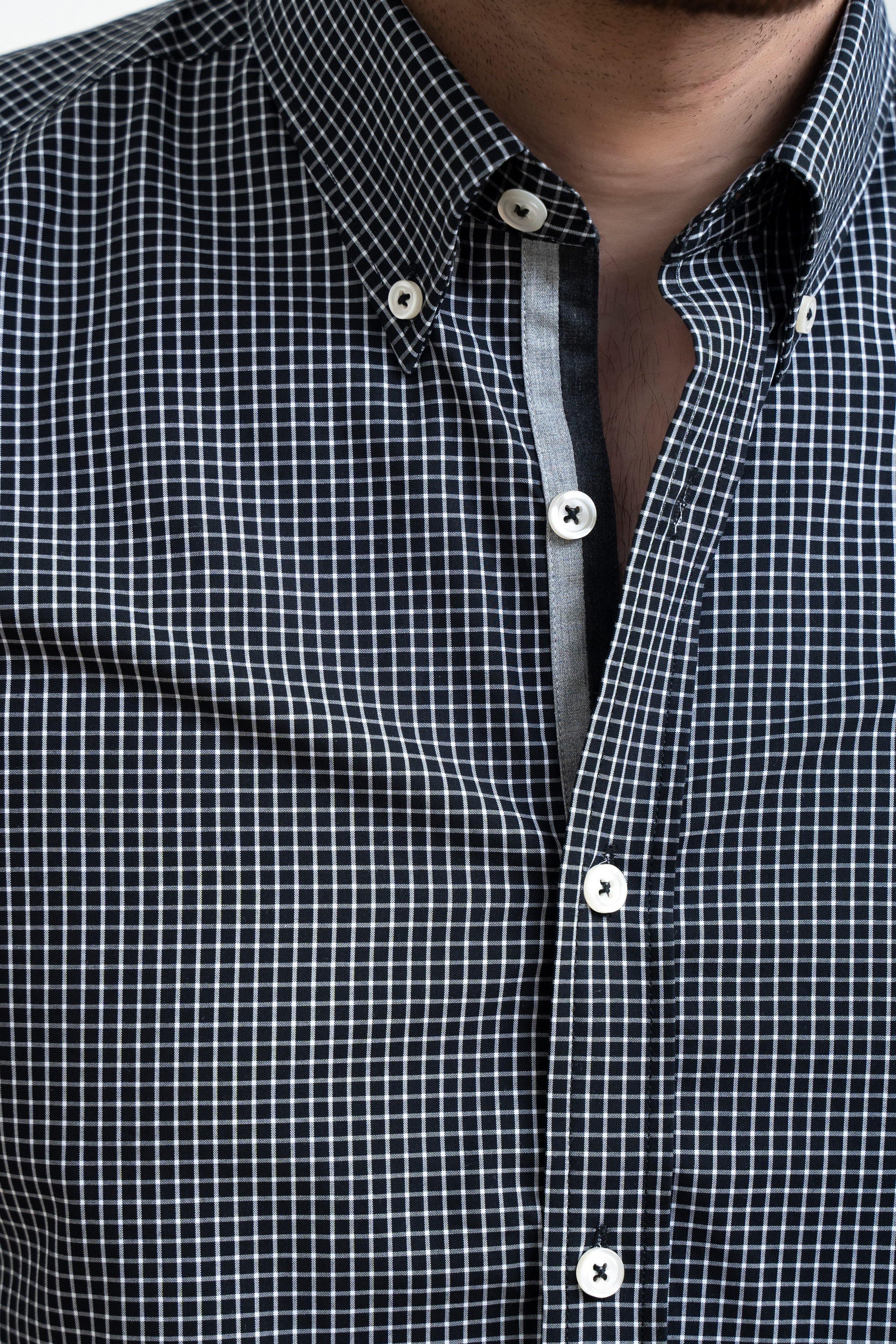 SEMI FORMAL SHIRT FULL SLEEVE BUTTON BLACK WHITE at Charcoal Clothing