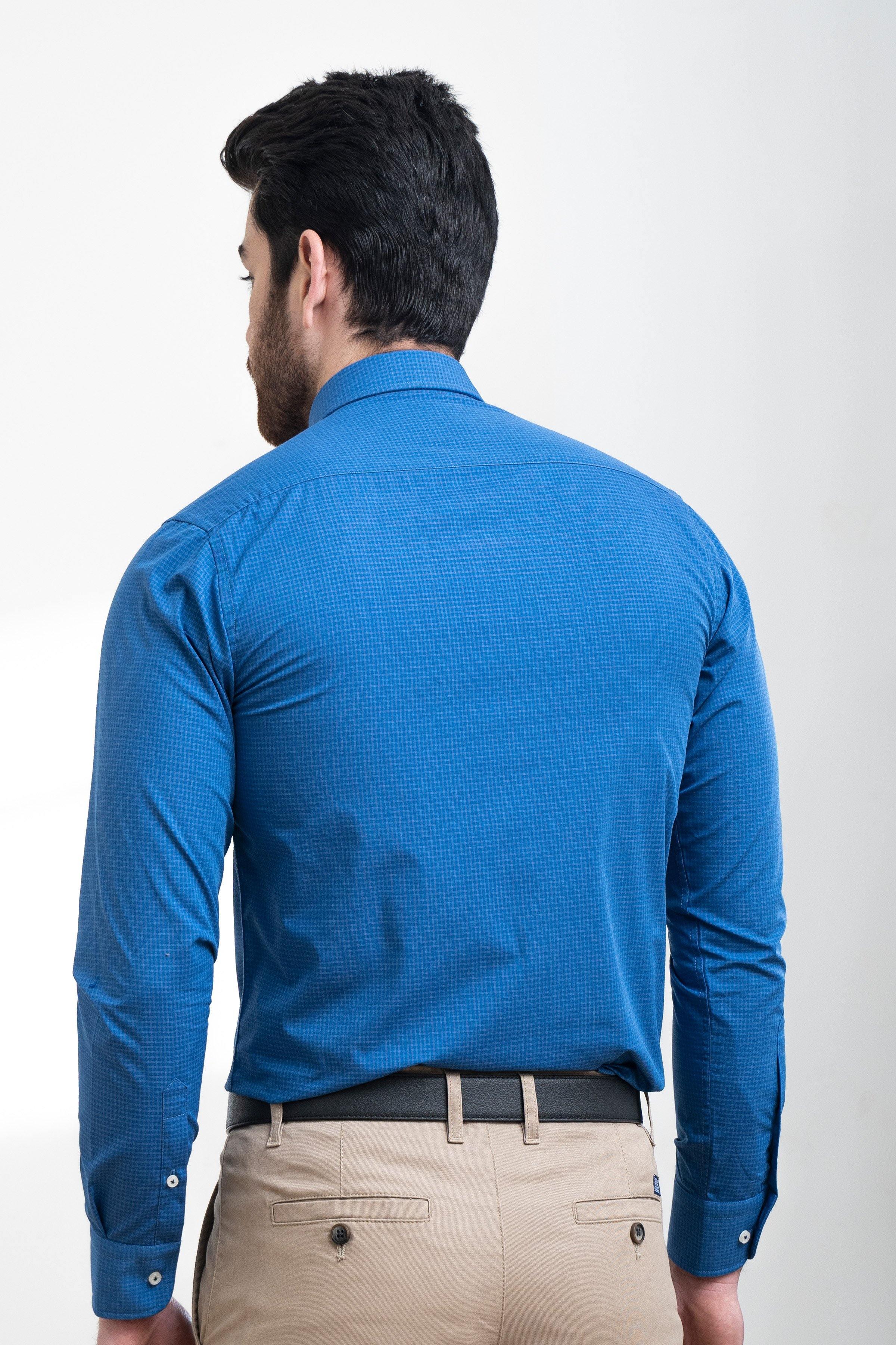 SEMI FORMAL SHIRT FULL SLEEVE BUTTON DOWN BLUE CHECK at Charcoal Clothing