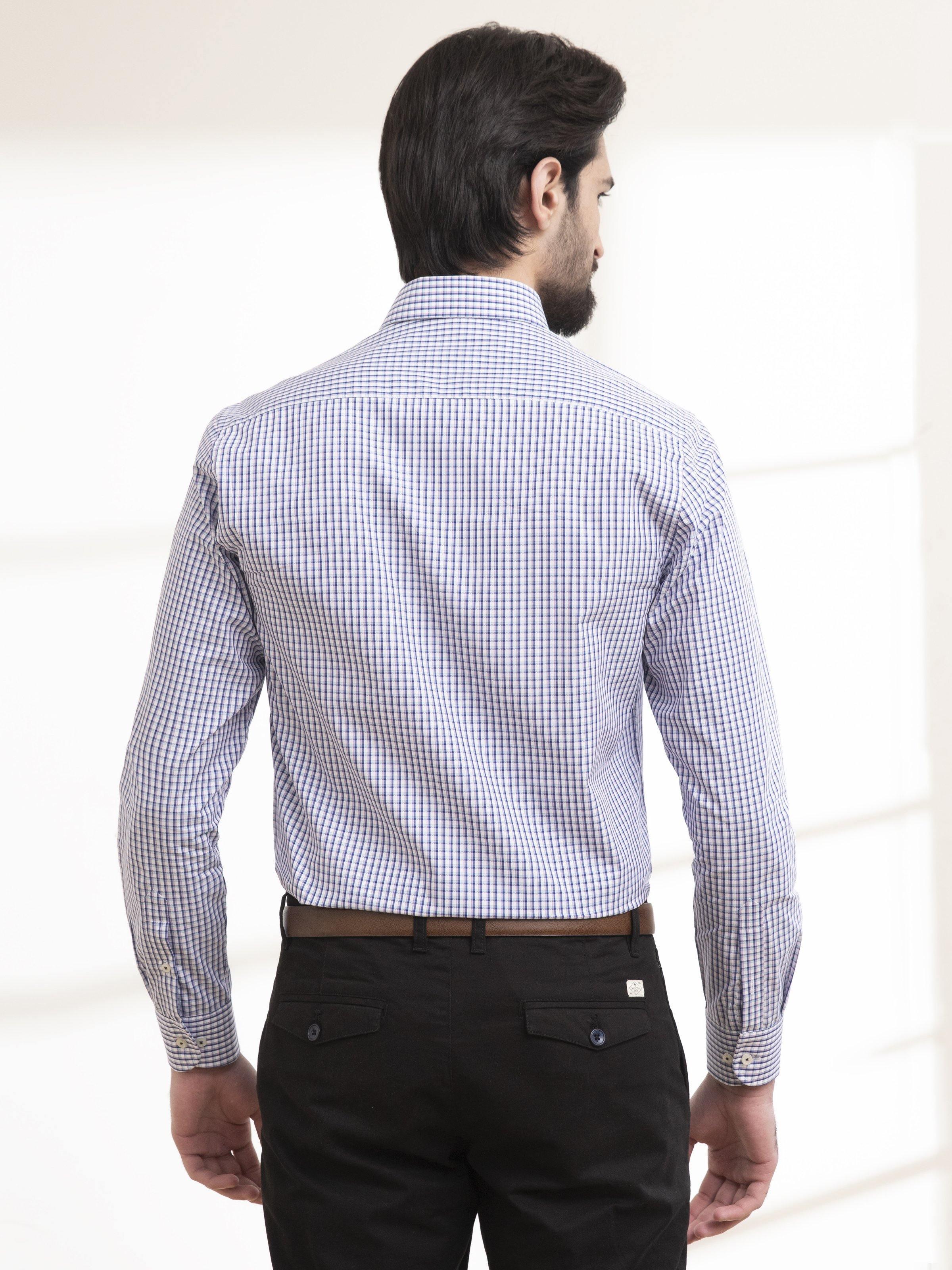 SEMI FORMAL SHIRT FULL SLEEVE BUTTON DOWN BLUE WHITE CHECK at Charcoal Clothing