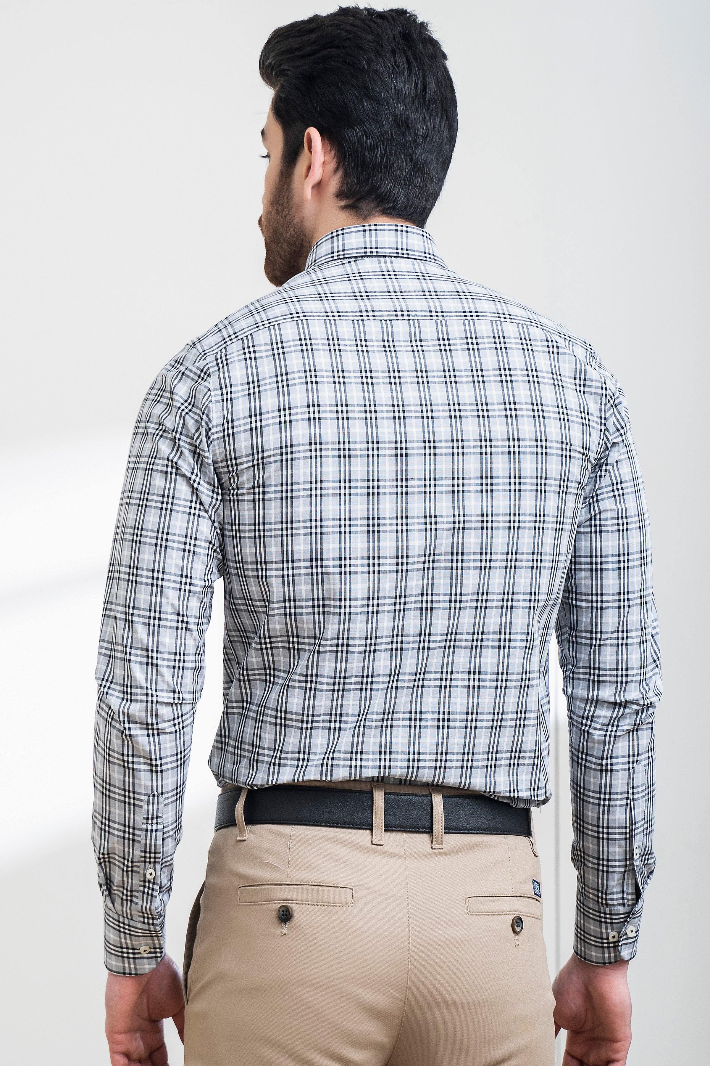 SEMI FORMAL SHIRT FULL SLEEVE BUTTON DOWN GREY BLACK at Charcoal Clothing