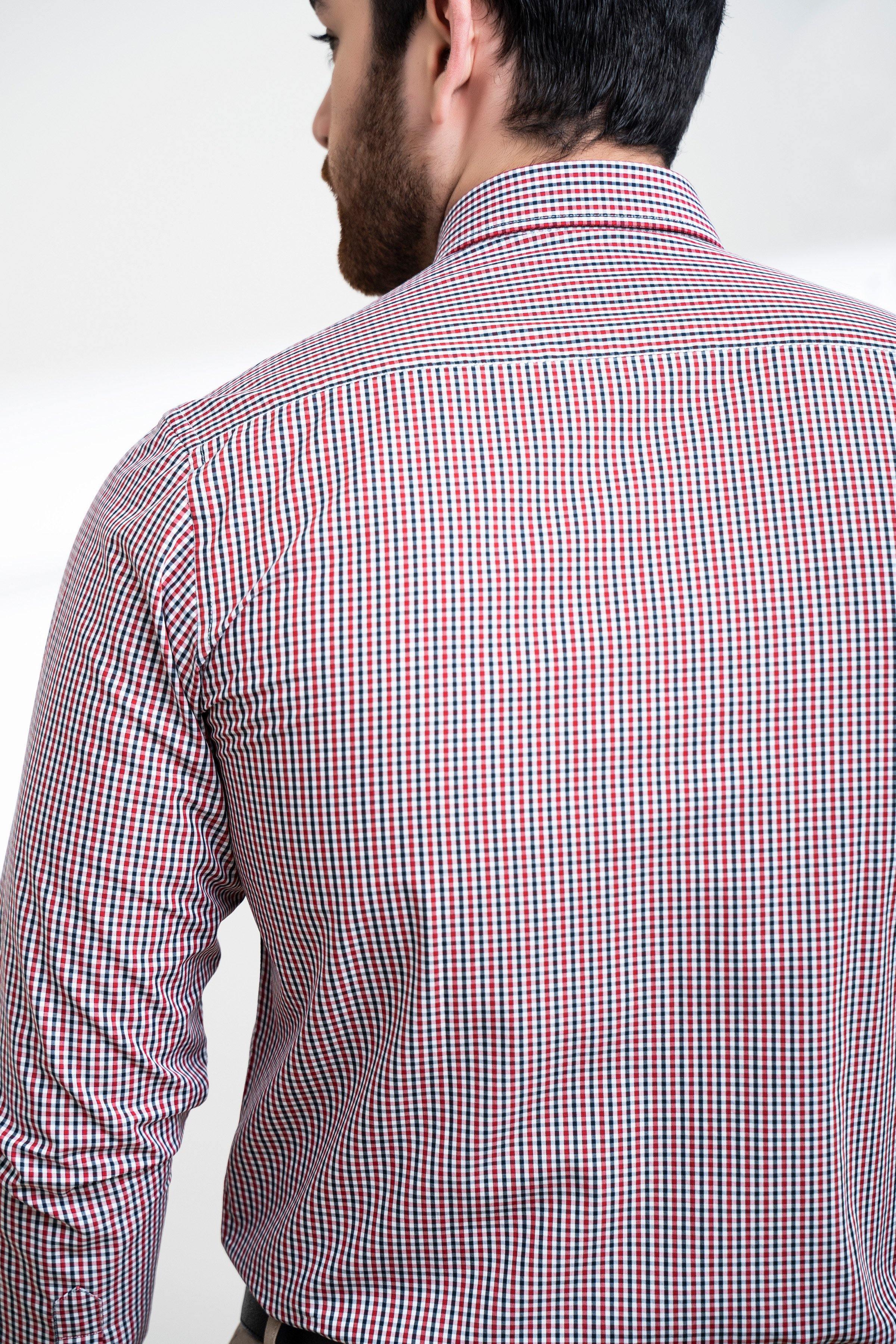 SEMI FORMAL SHIRT FULL SLEEVE BUTTON DOWN MAHROON BLACK at Charcoal Clothing