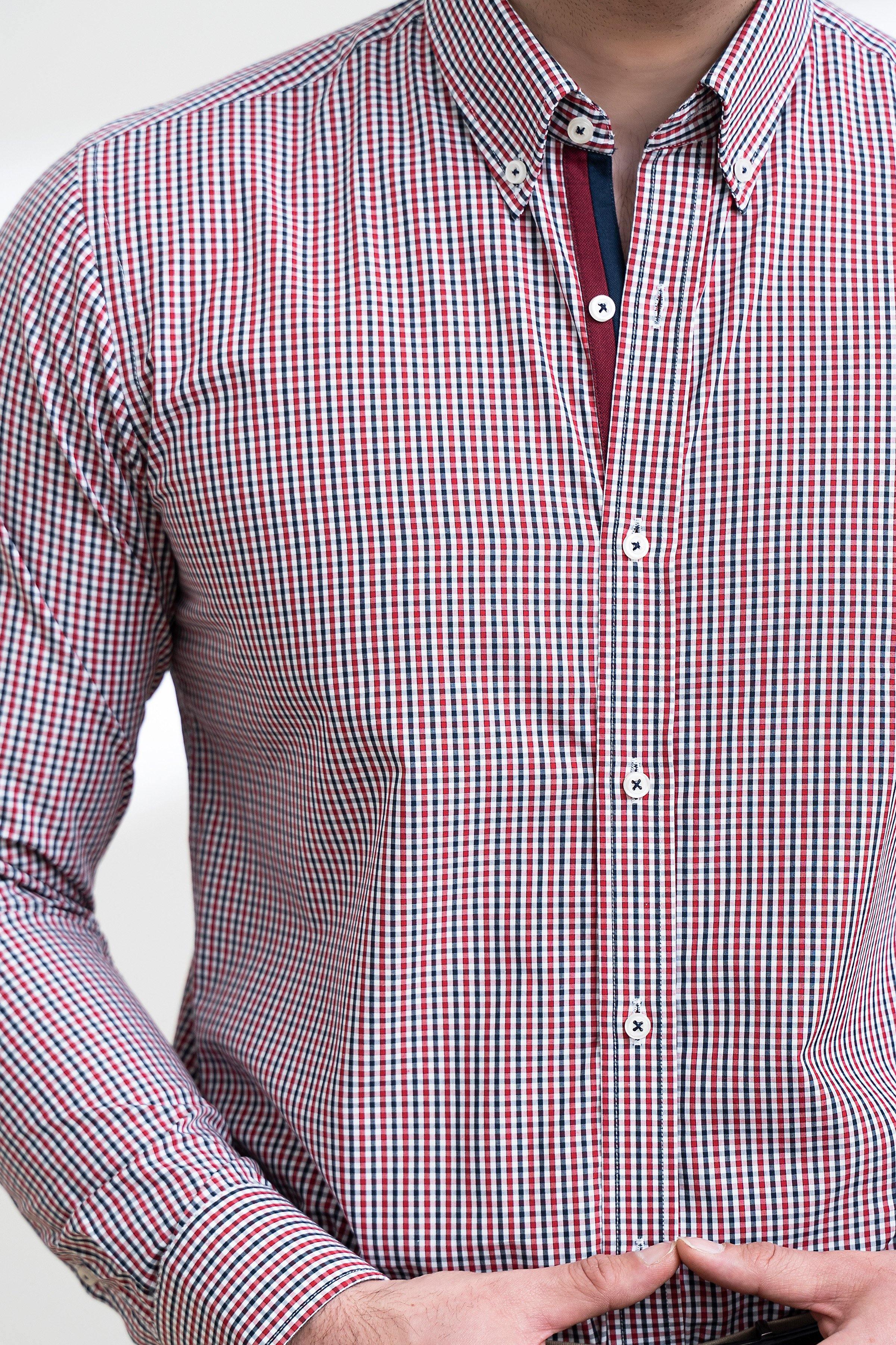 SEMI FORMAL SHIRT FULL SLEEVE BUTTON DOWN MAHROON BLACK at Charcoal Clothing