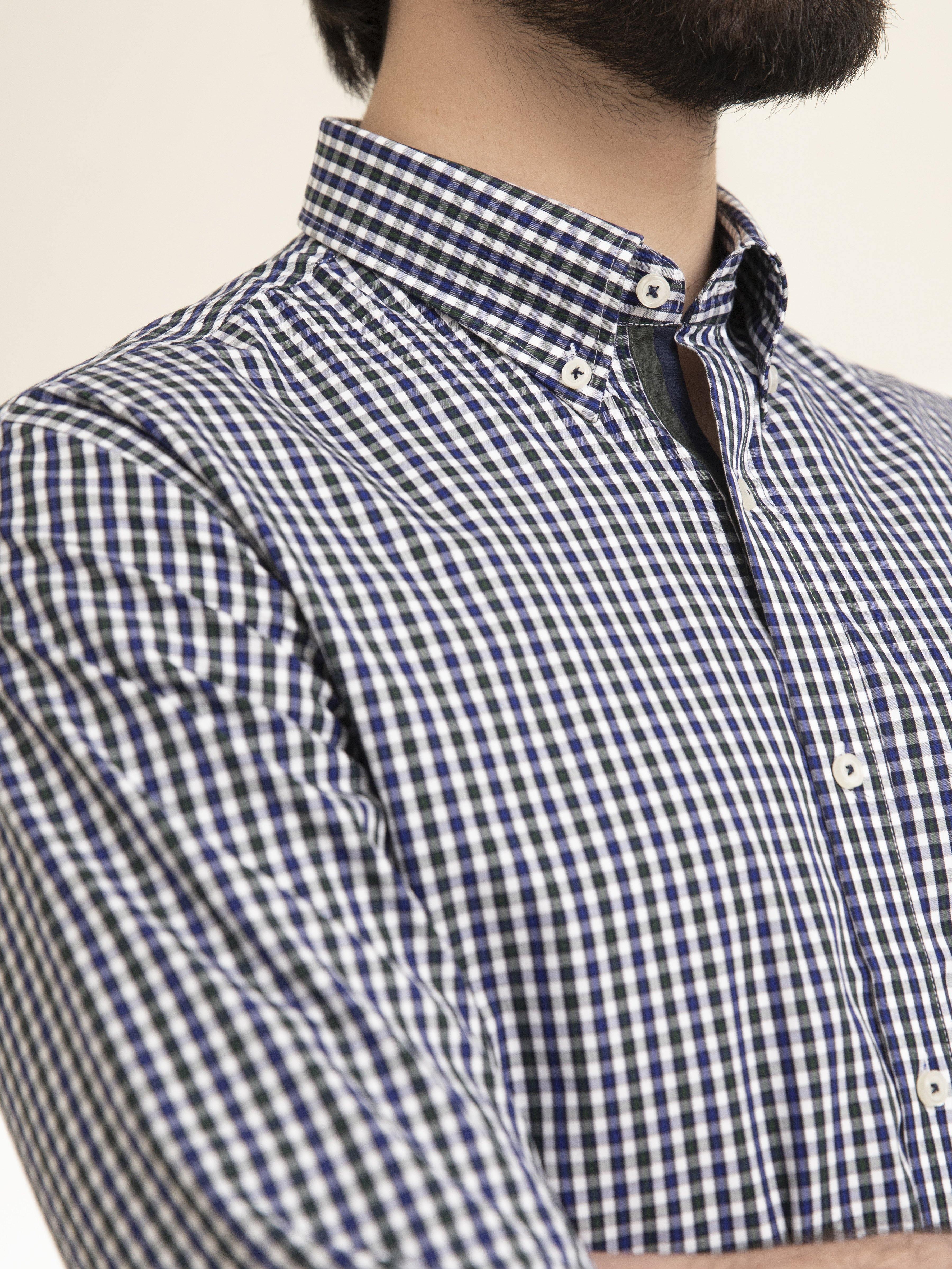 SEMI FORMAL SHIRT FULL SLEEVE BUTTON DOWN NAVY GREEN at Charcoal Clothing
