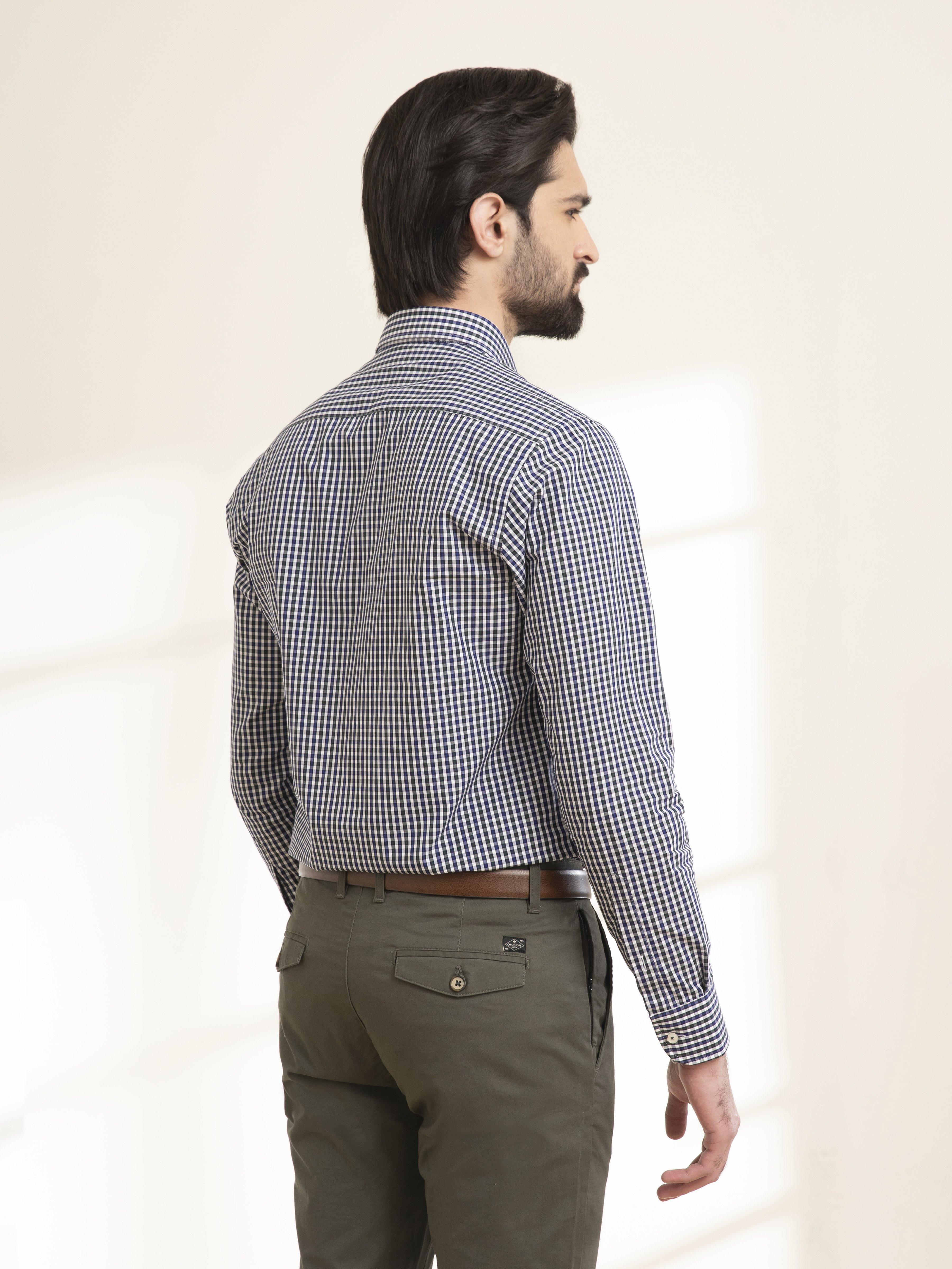 SEMI FORMAL SHIRT FULL SLEEVE BUTTON DOWN NAVY GREEN at Charcoal Clothing