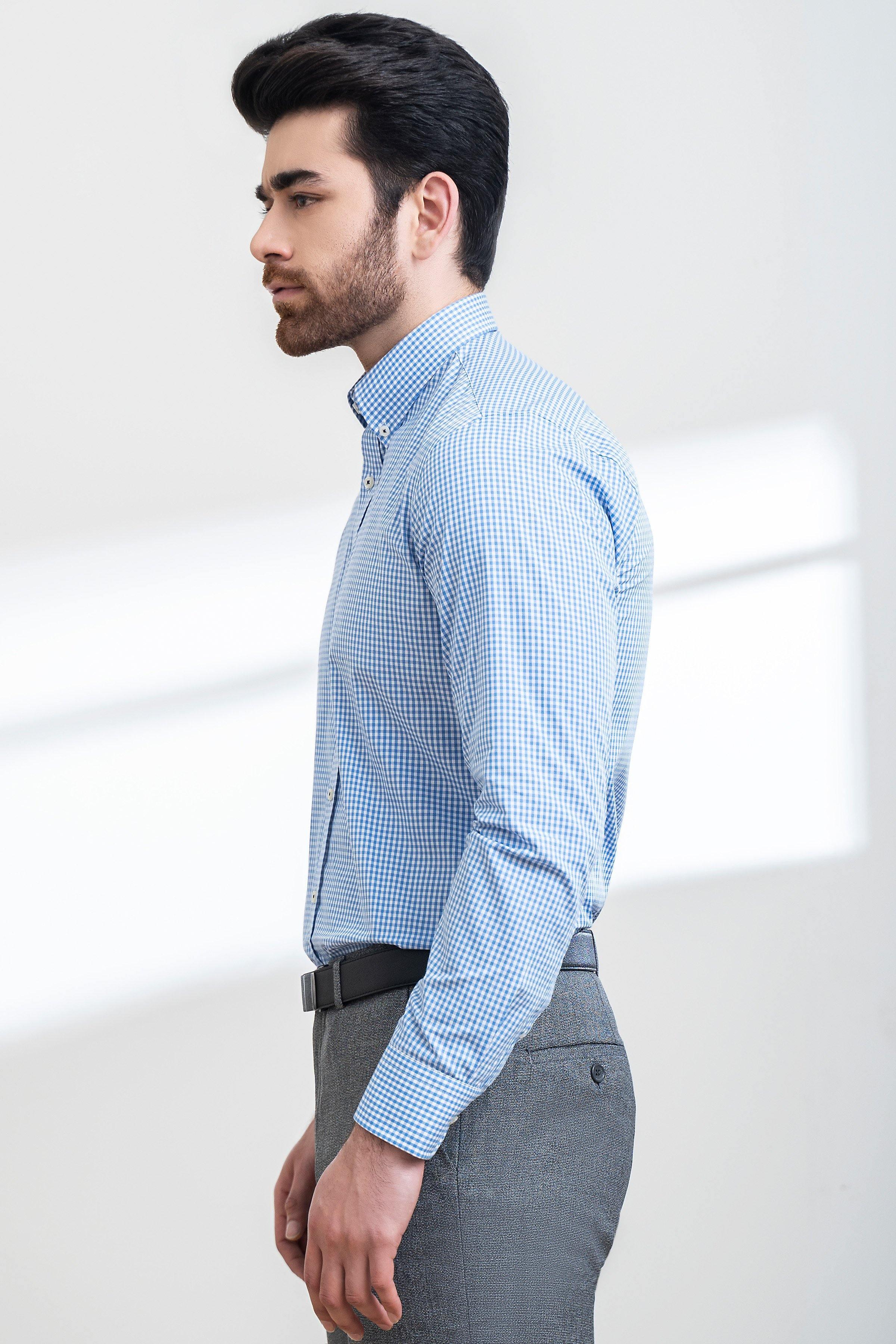 SEMI FORMAL SHIRT FULL SLEEVE BUTTON DOWN SKY WHITE at Charcoal Clothing
