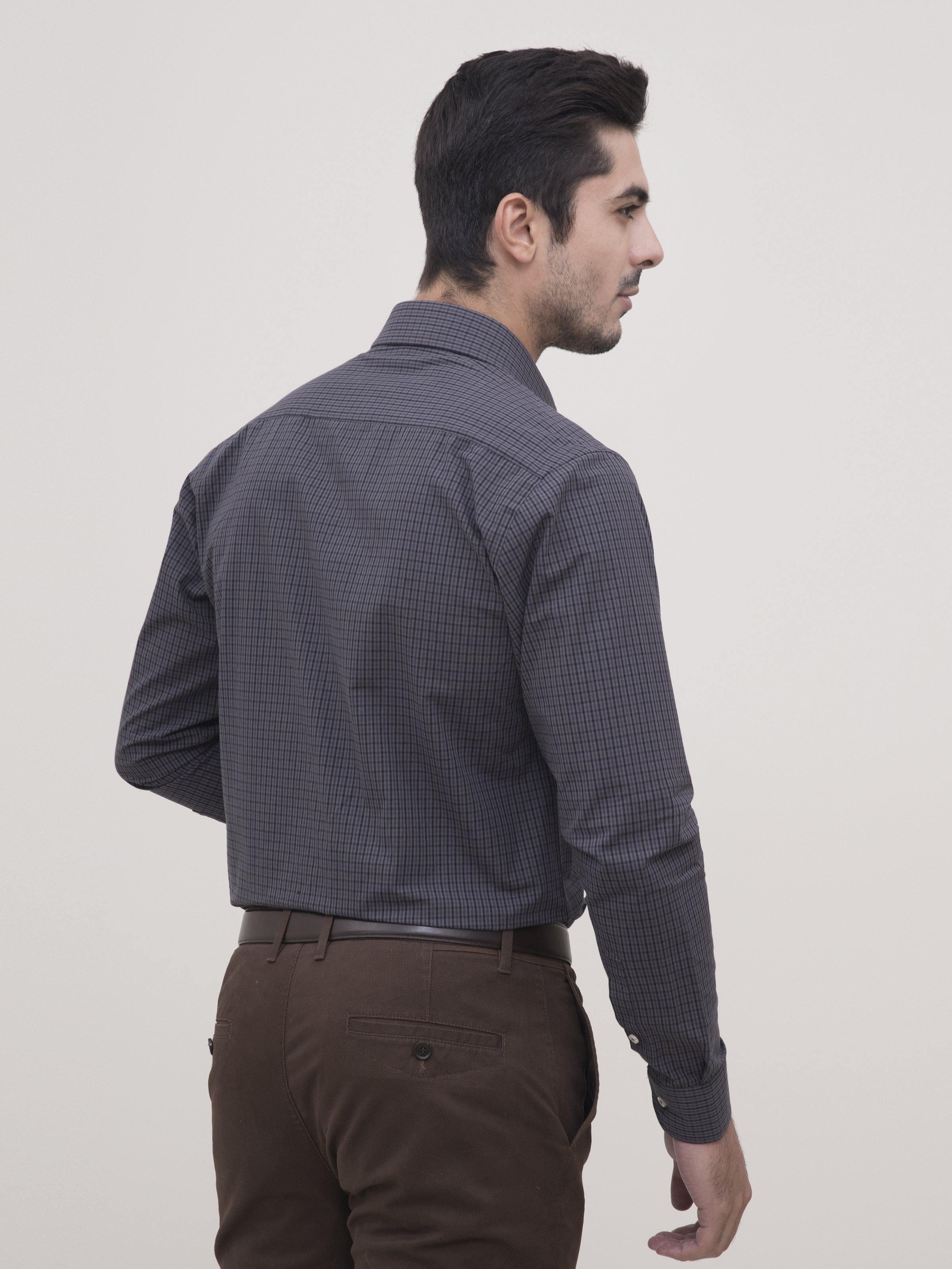 SEMI FORMAL SHIRT FULL SLEEVE GREY BLACK at Charcoal Clothing