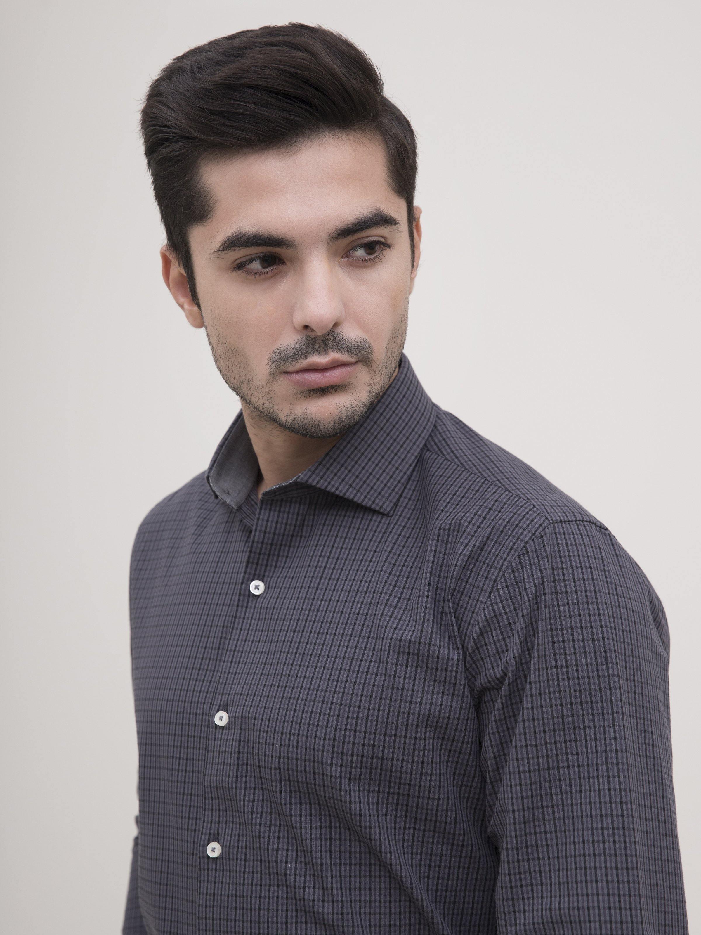 SEMI FORMAL SHIRT FULL SLEEVE GREY BLACK at Charcoal Clothing