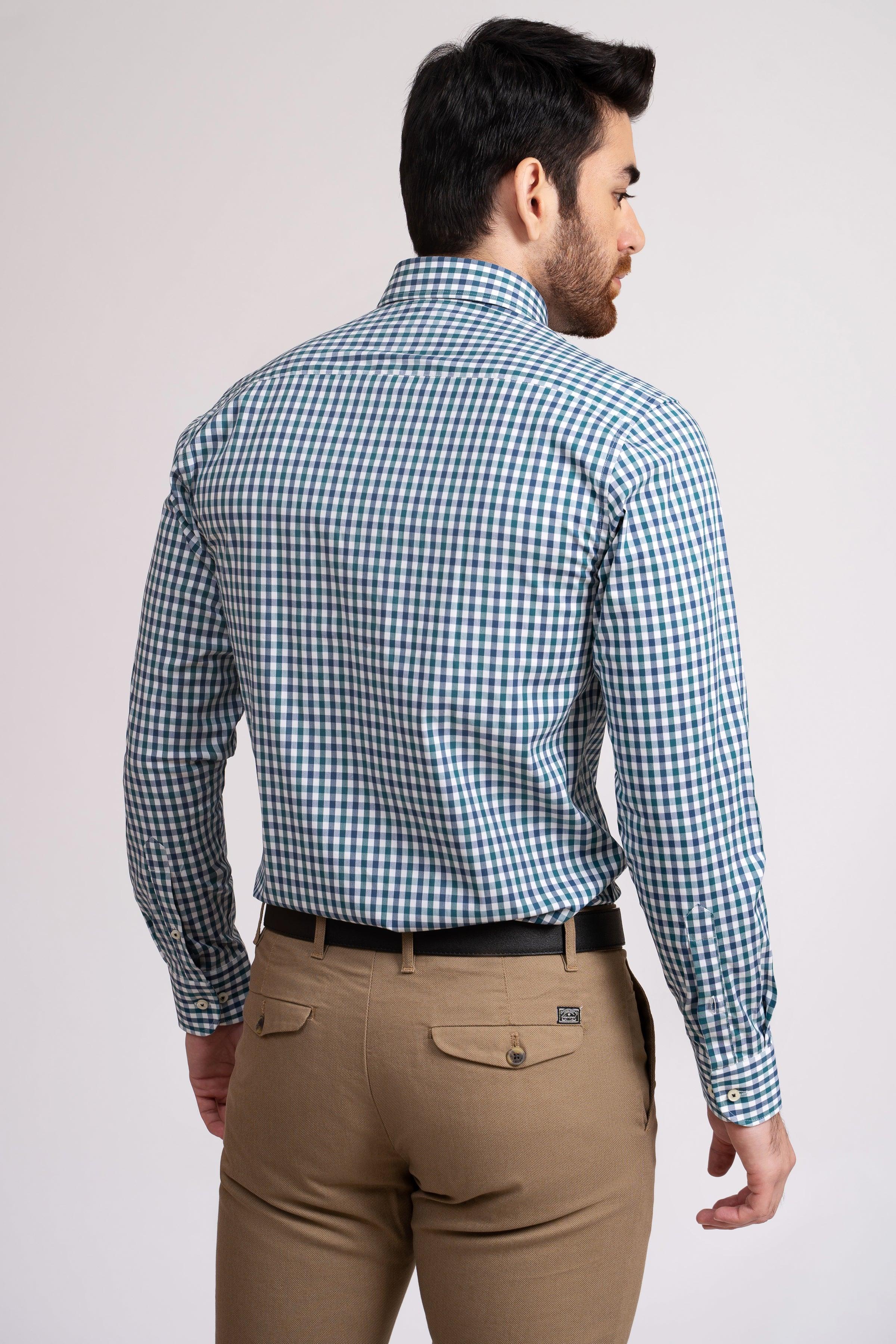 SEMI FORMAL SHIRT GREEN WHITE CHECK at Charcoal Clothing