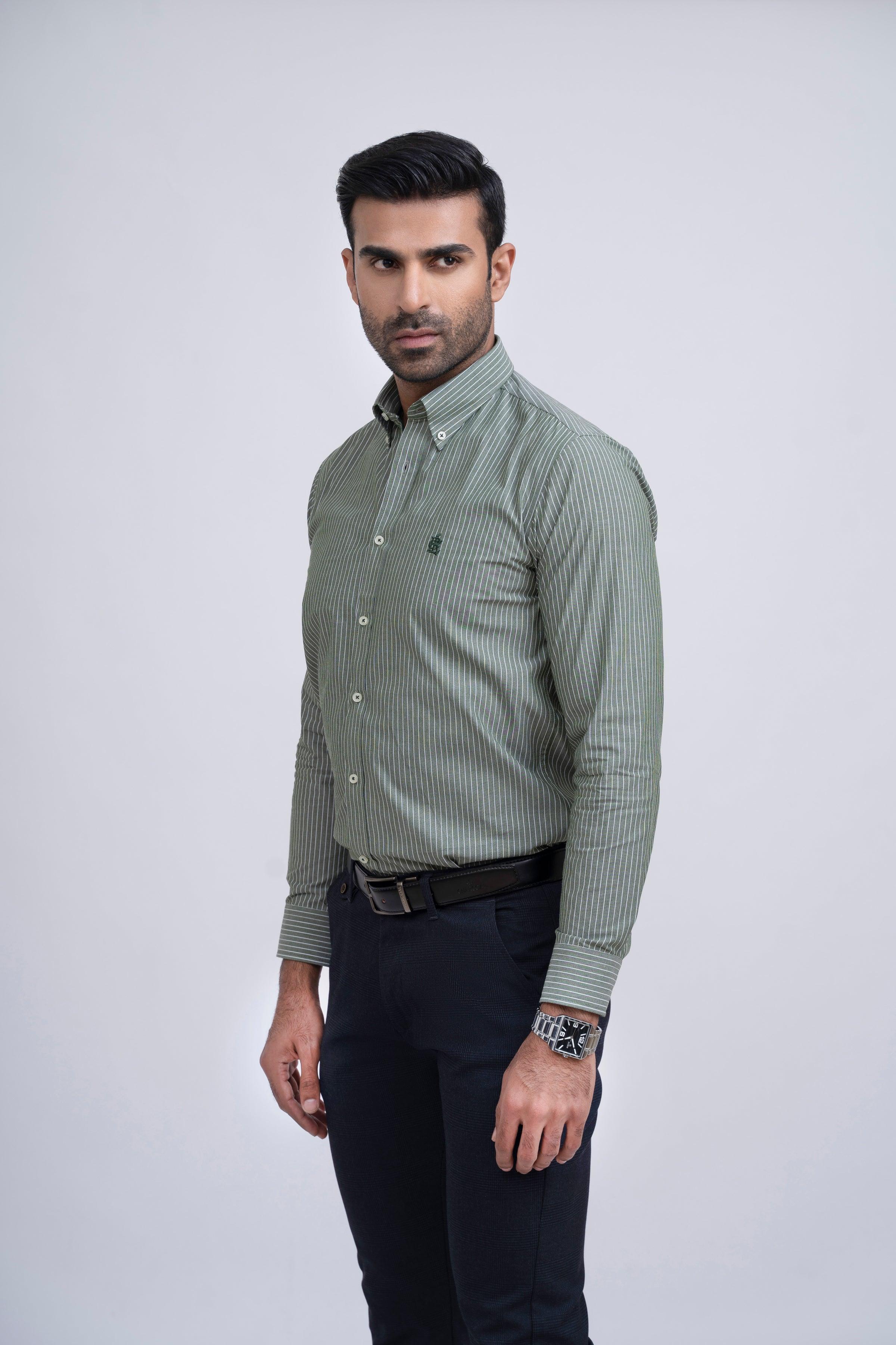 SEMI FORMAL SHIRT GREEN WHITE at Charcoal Clothing