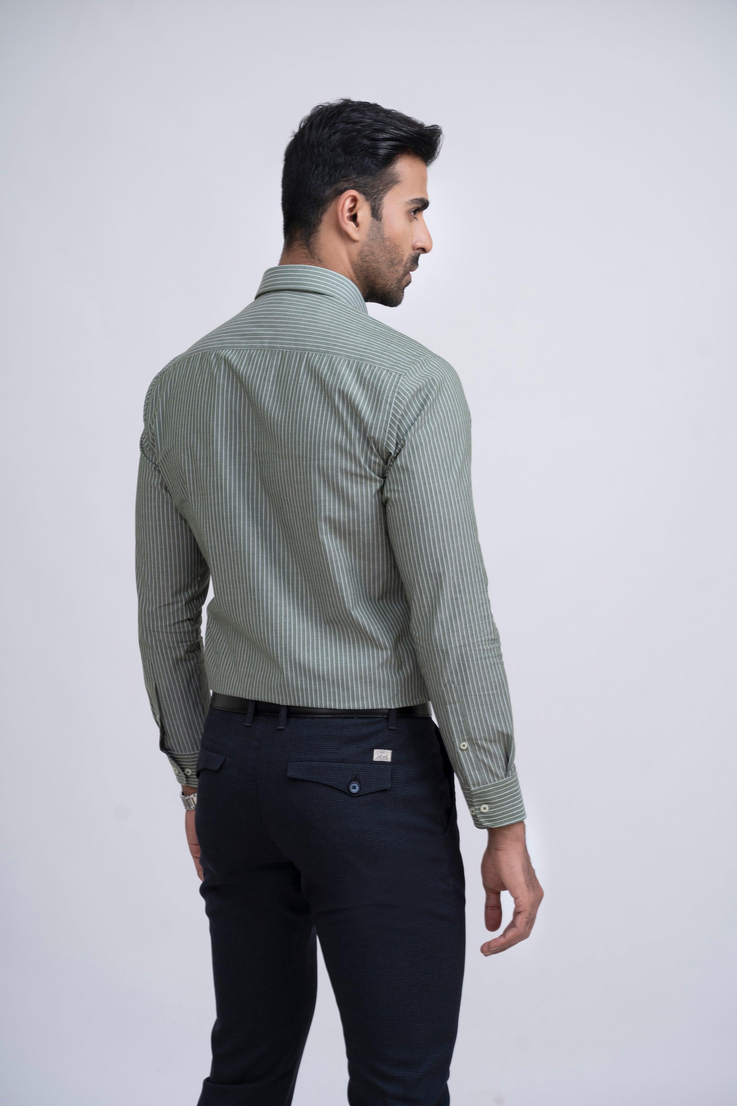 SEMI FORMAL SHIRT GREEN WHITE at Charcoal Clothing