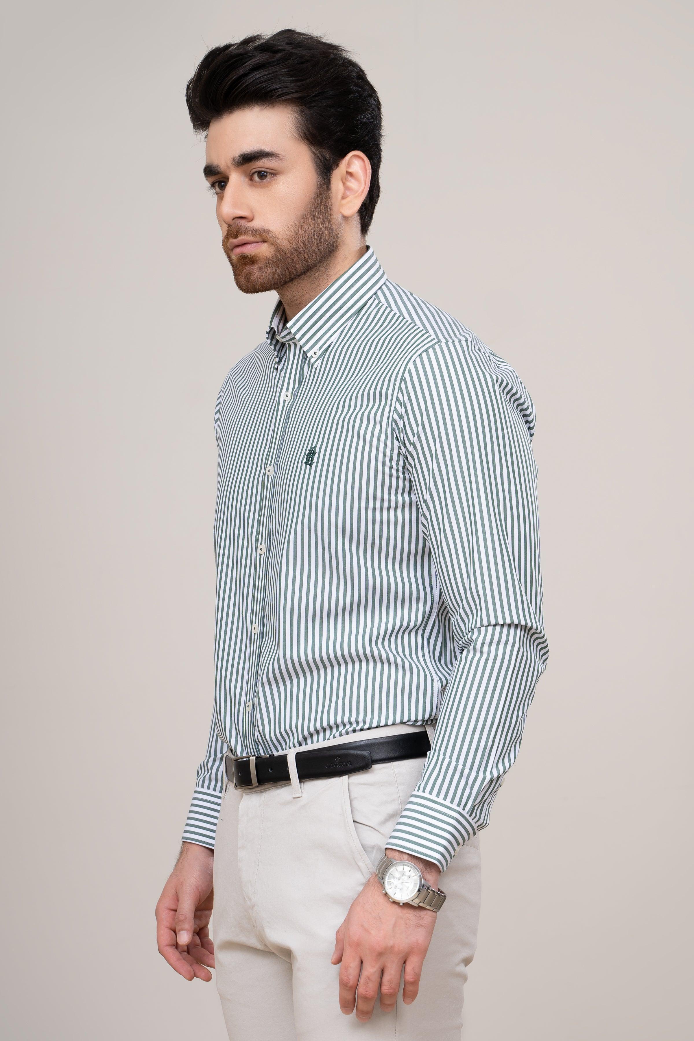 SEMI FORMAL SHIRT GREEN WHITE at Charcoal Clothing