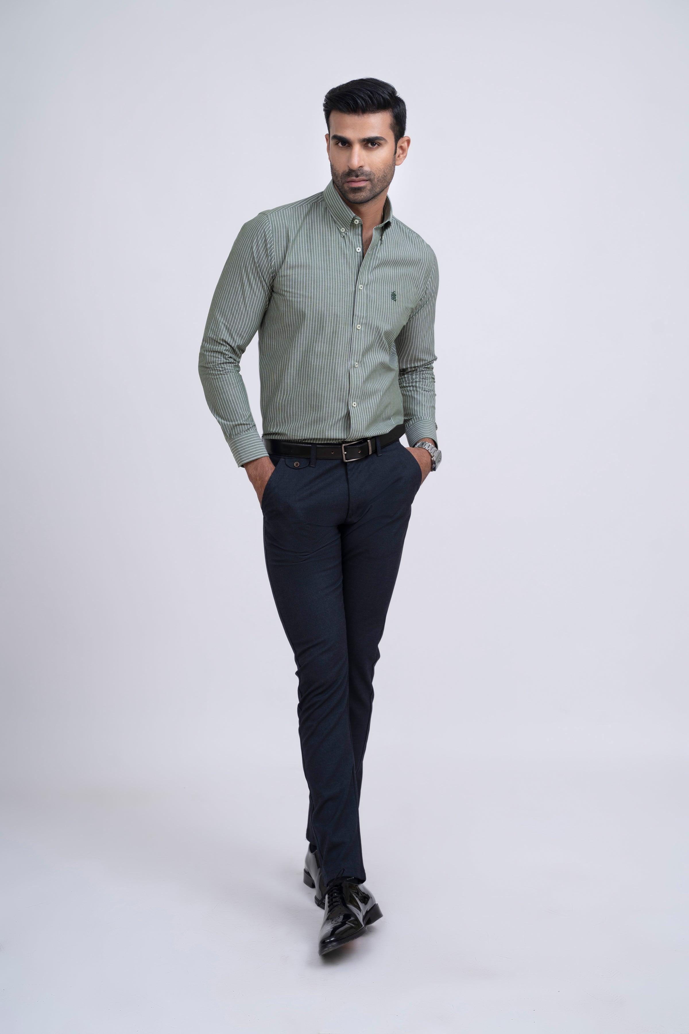SEMI FORMAL SHIRT GREEN WHITE at Charcoal Clothing