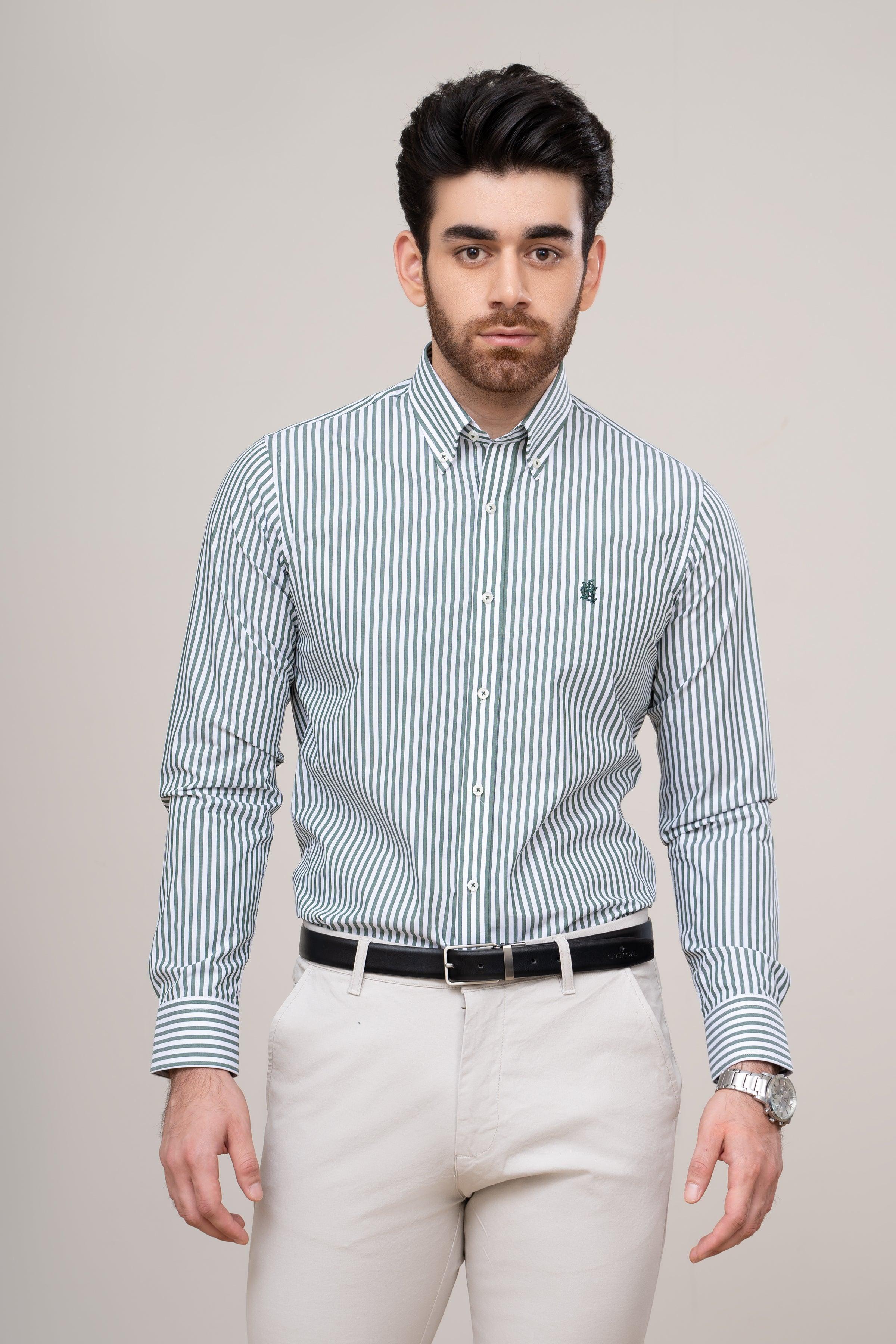 SEMI FORMAL SHIRT GREEN WHITE at Charcoal Clothing