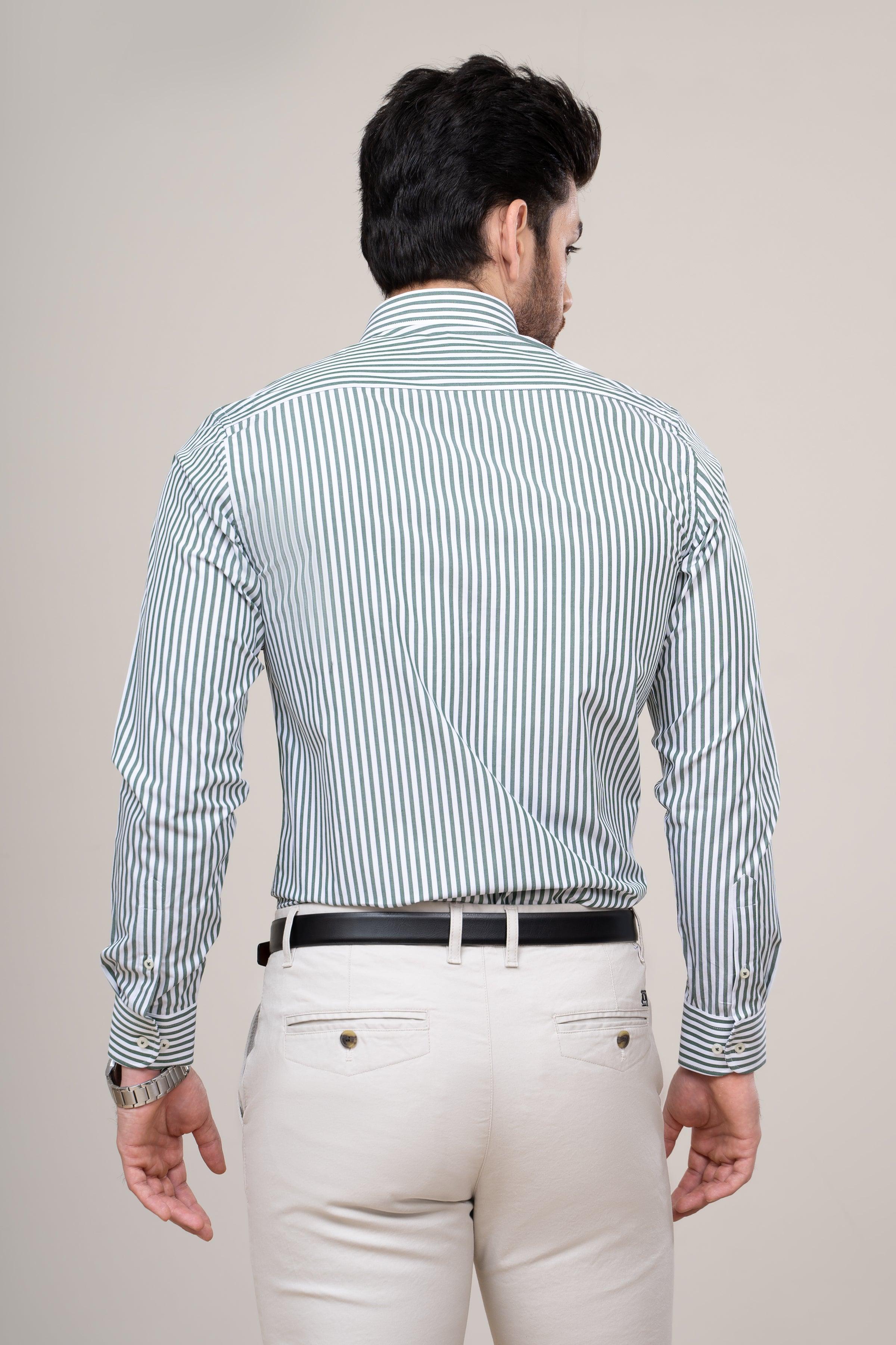 SEMI FORMAL SHIRT GREEN WHITE at Charcoal Clothing