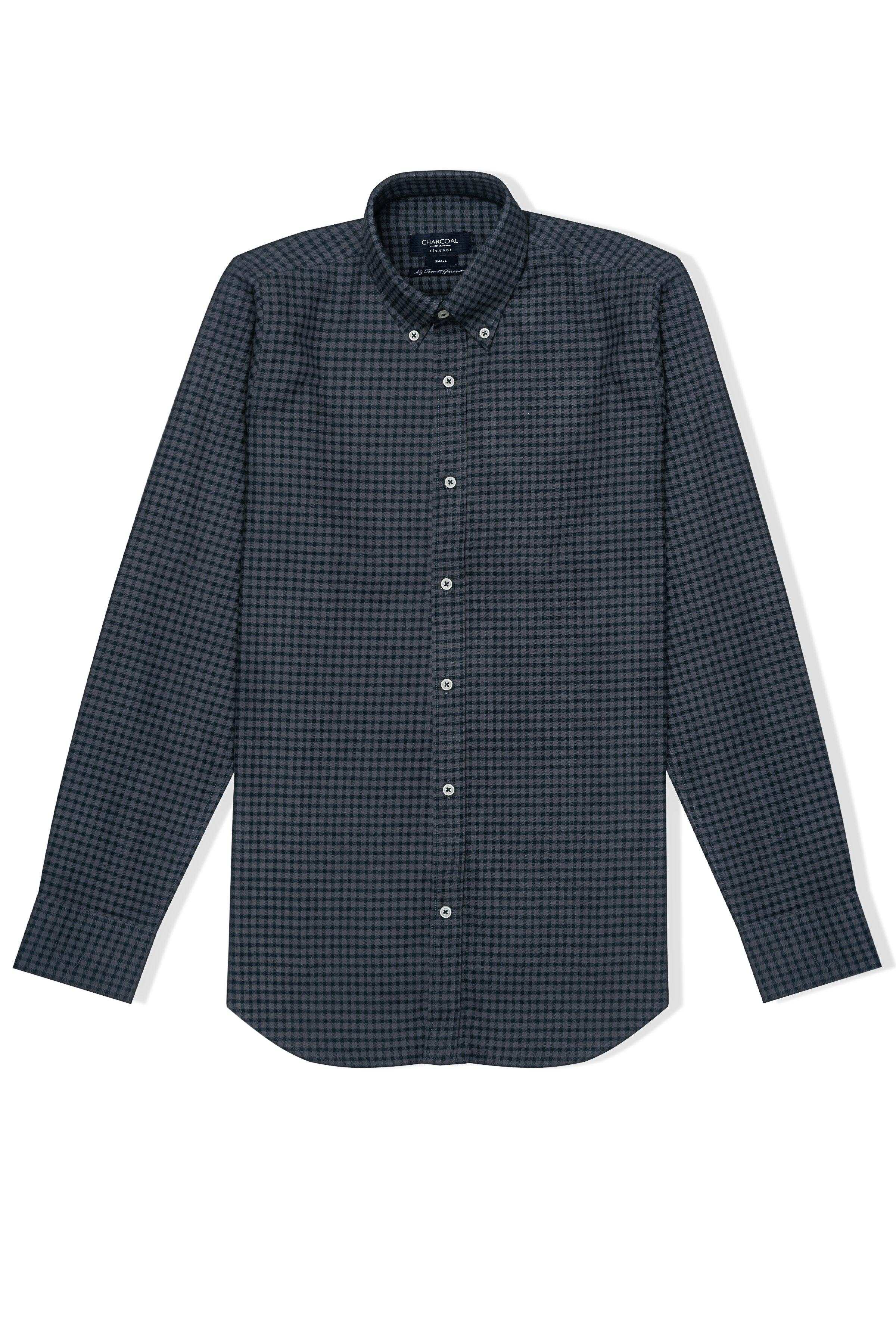 SEMI FORMAL SHIRT GREY GREEN CHECK at Charcoal Clothing