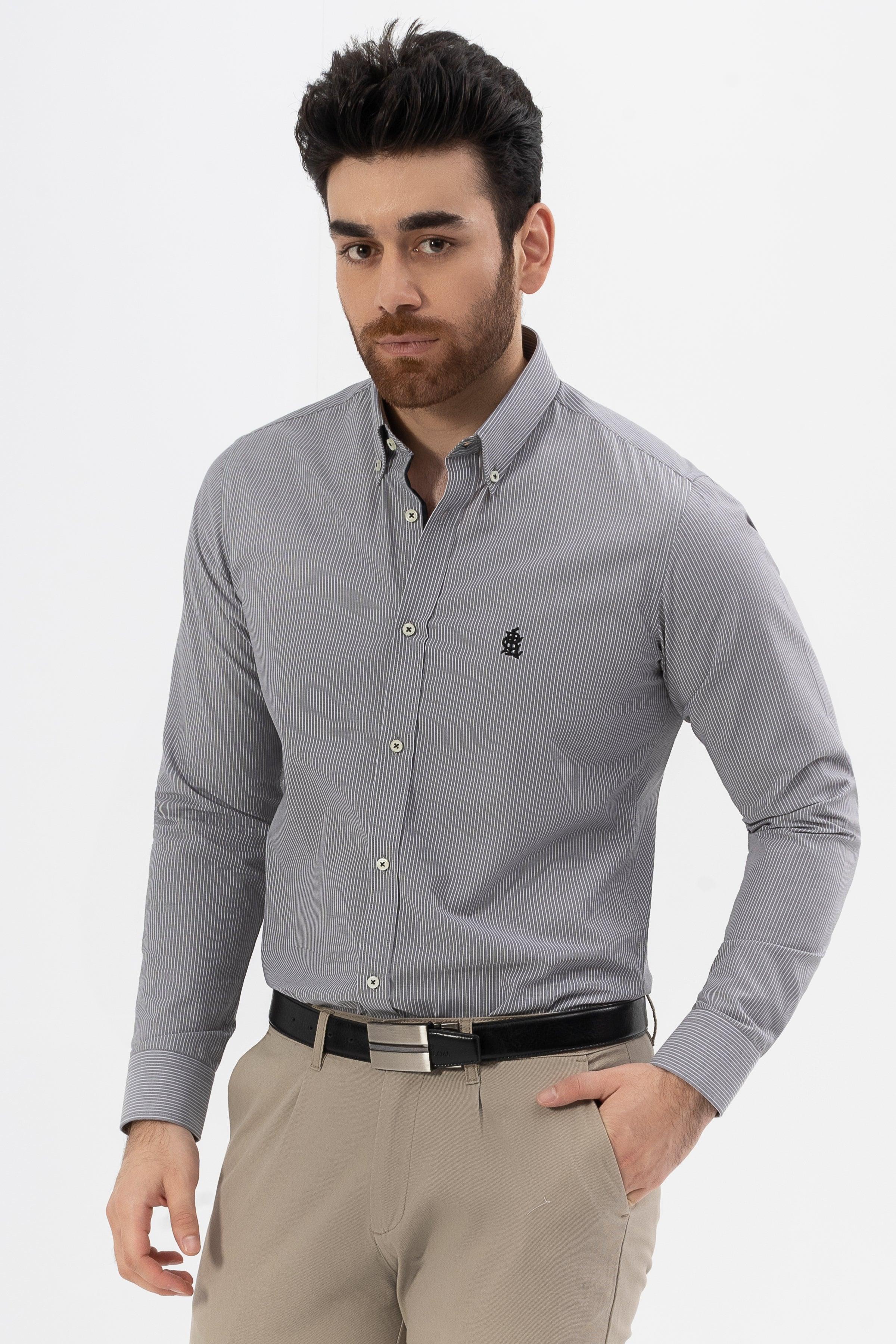 SEMI FORMAL SHIRT GREY WHITE LINE at Charcoal Clothing