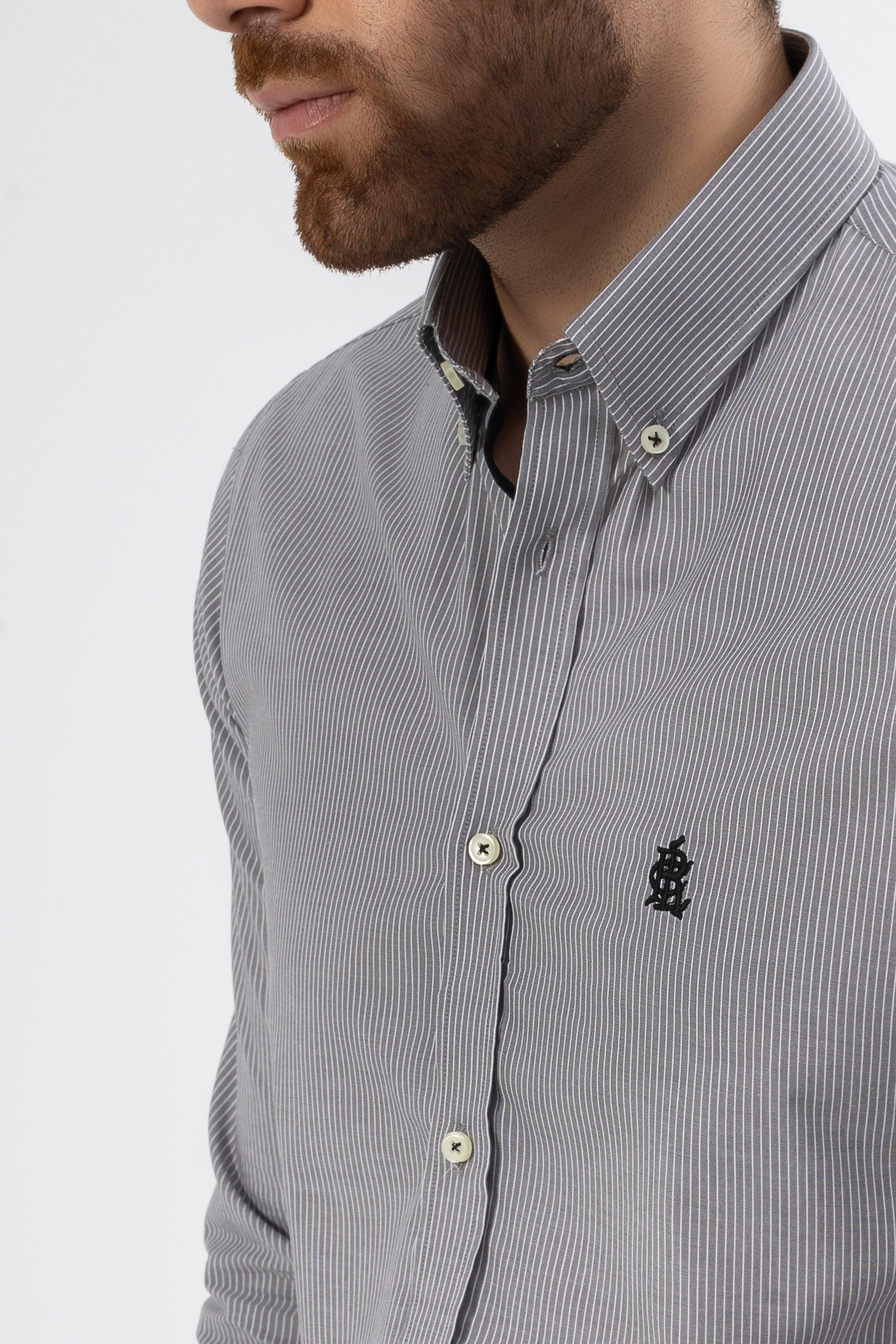 SEMI FORMAL SHIRT GREY WHITE LINE at Charcoal Clothing