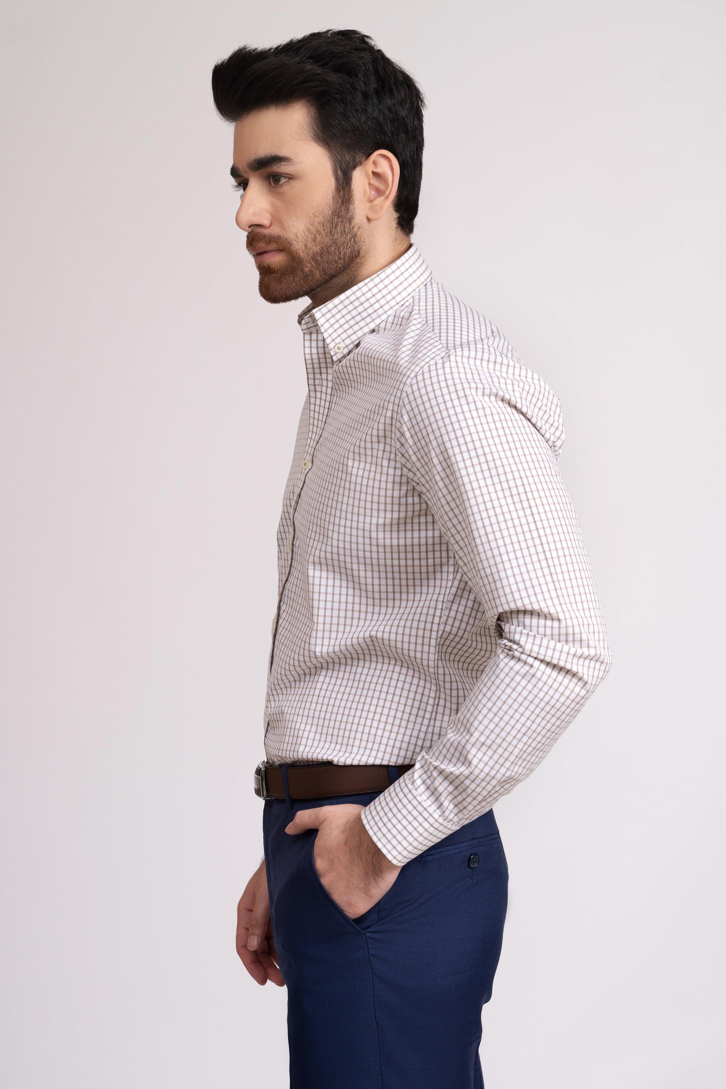SEMI FORMAL SHIRT KHAKI & OFF WHITE at Charcoal Clothing