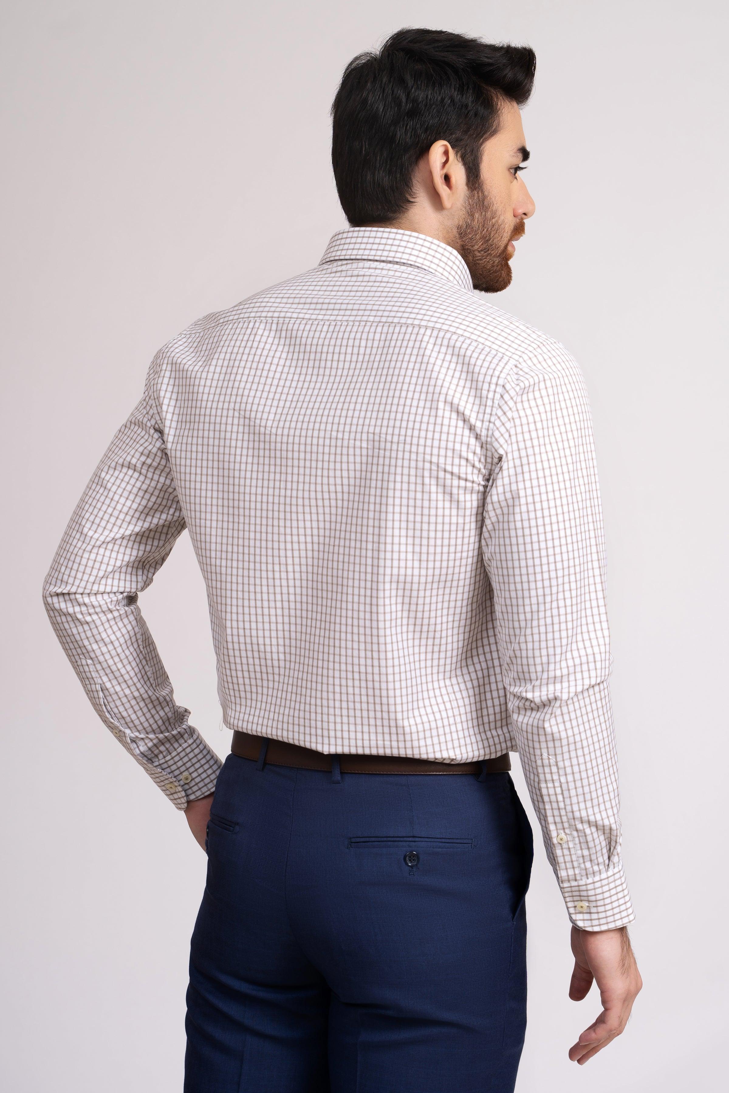 SEMI FORMAL SHIRT KHAKI & OFF WHITE at Charcoal Clothing