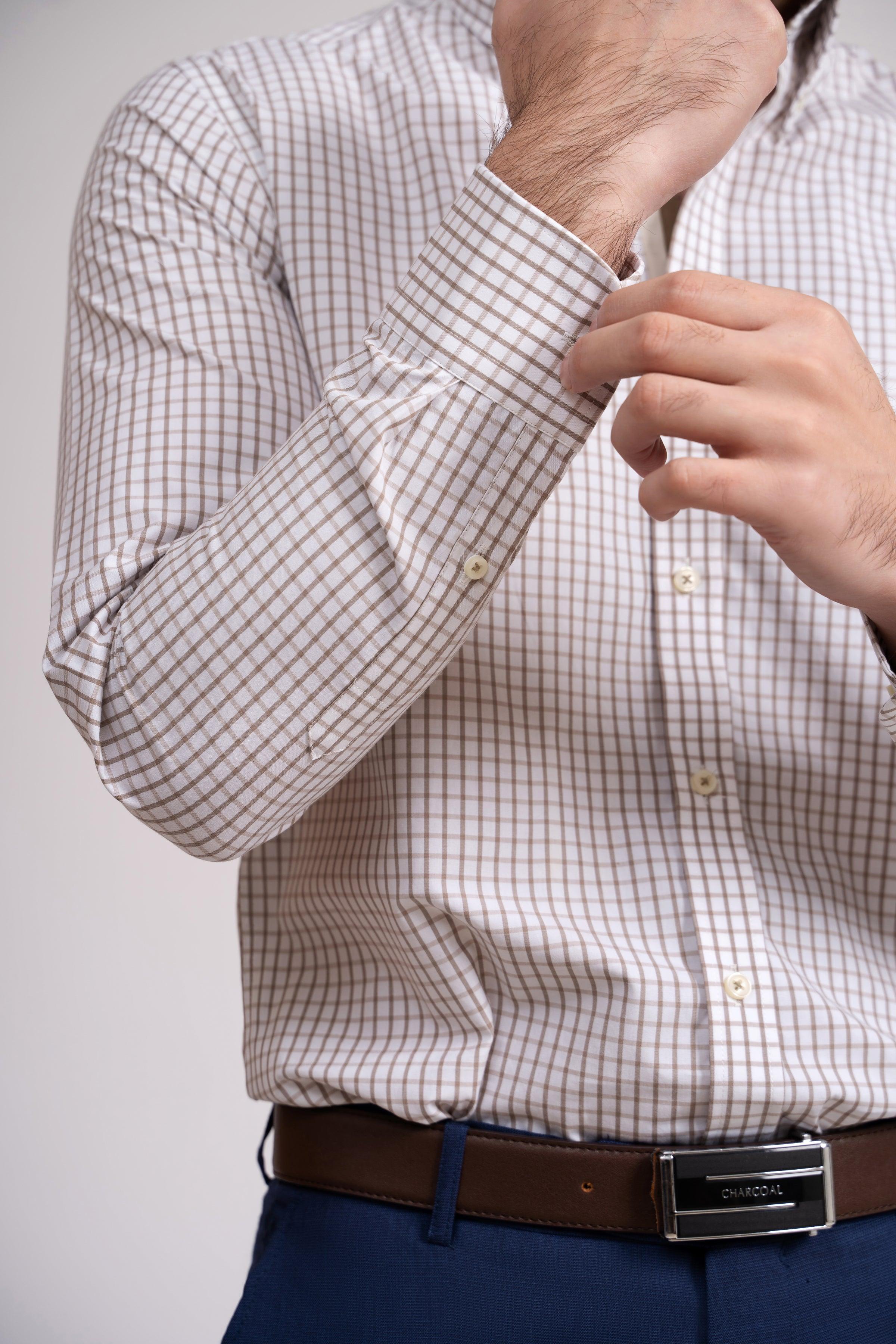 SEMI FORMAL SHIRT KHAKI & OFF WHITE at Charcoal Clothing