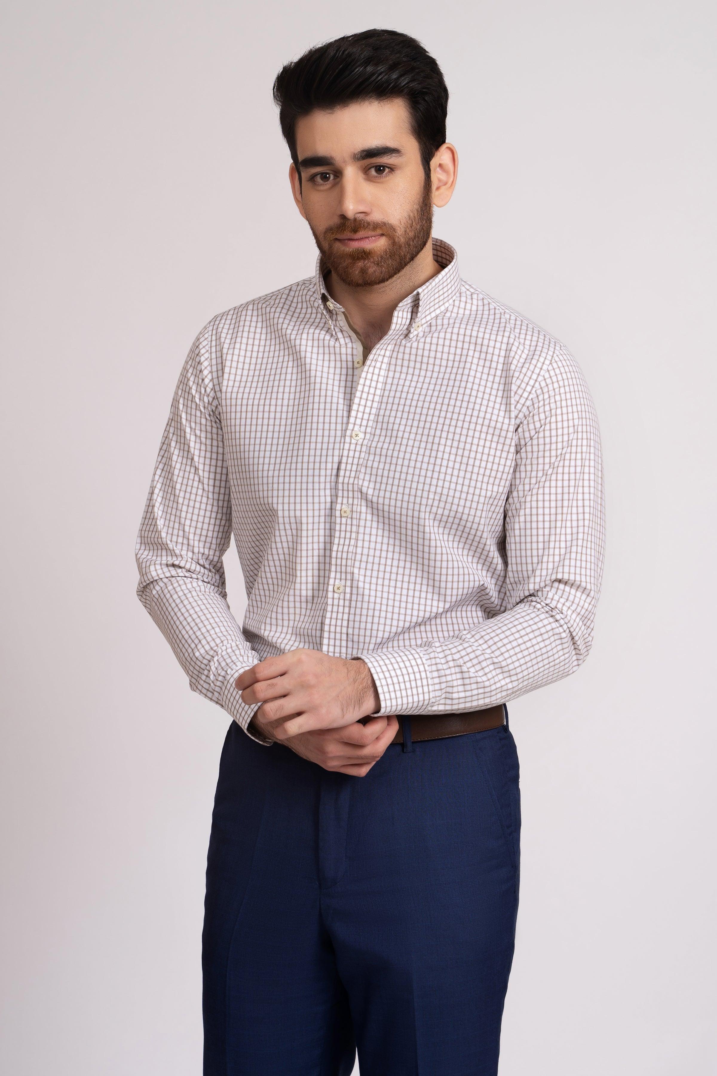 SEMI FORMAL SHIRT KHAKI & OFF WHITE at Charcoal Clothing