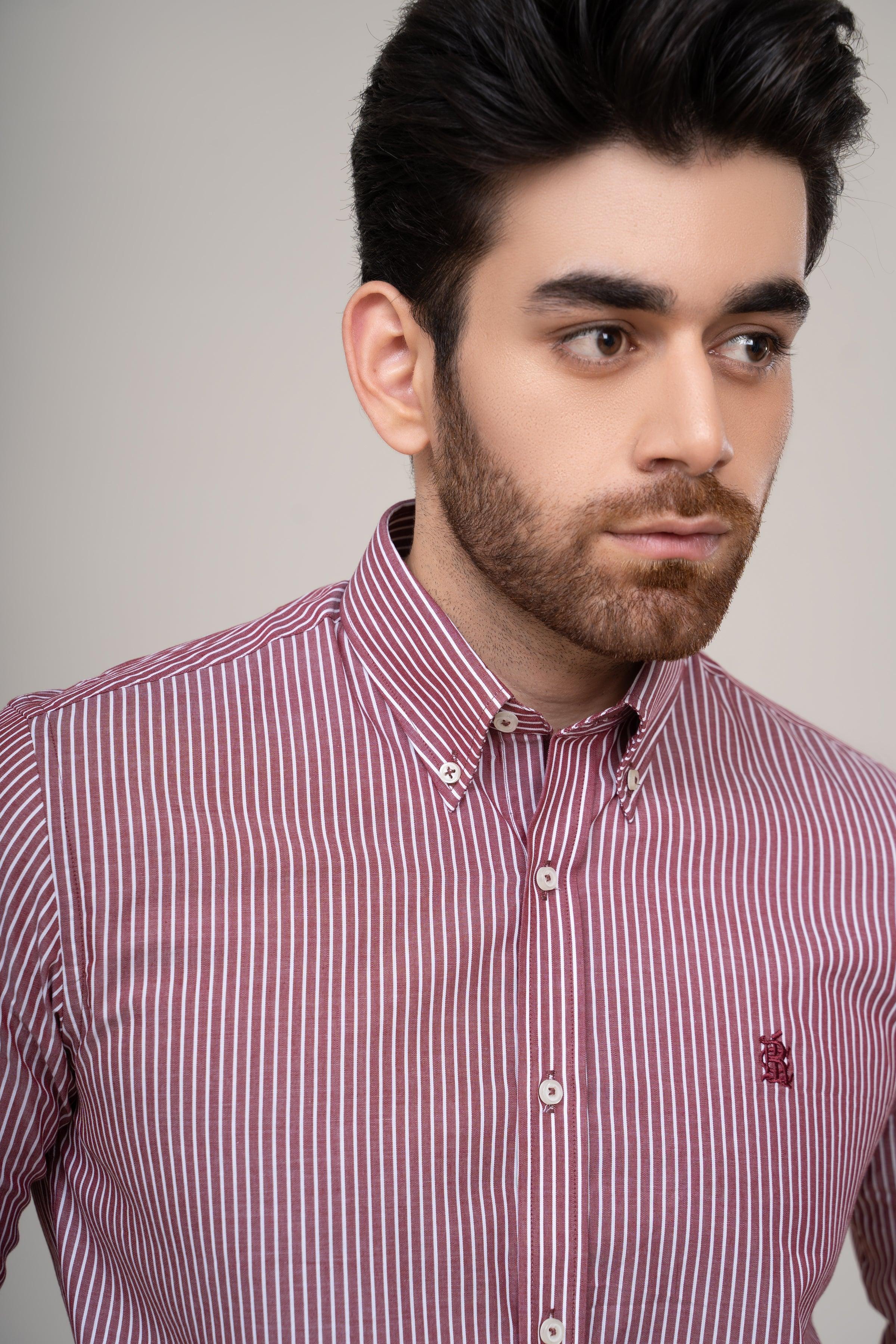 SEMI FORMAL SHIRT MAROON WHITE at Charcoal Clothing