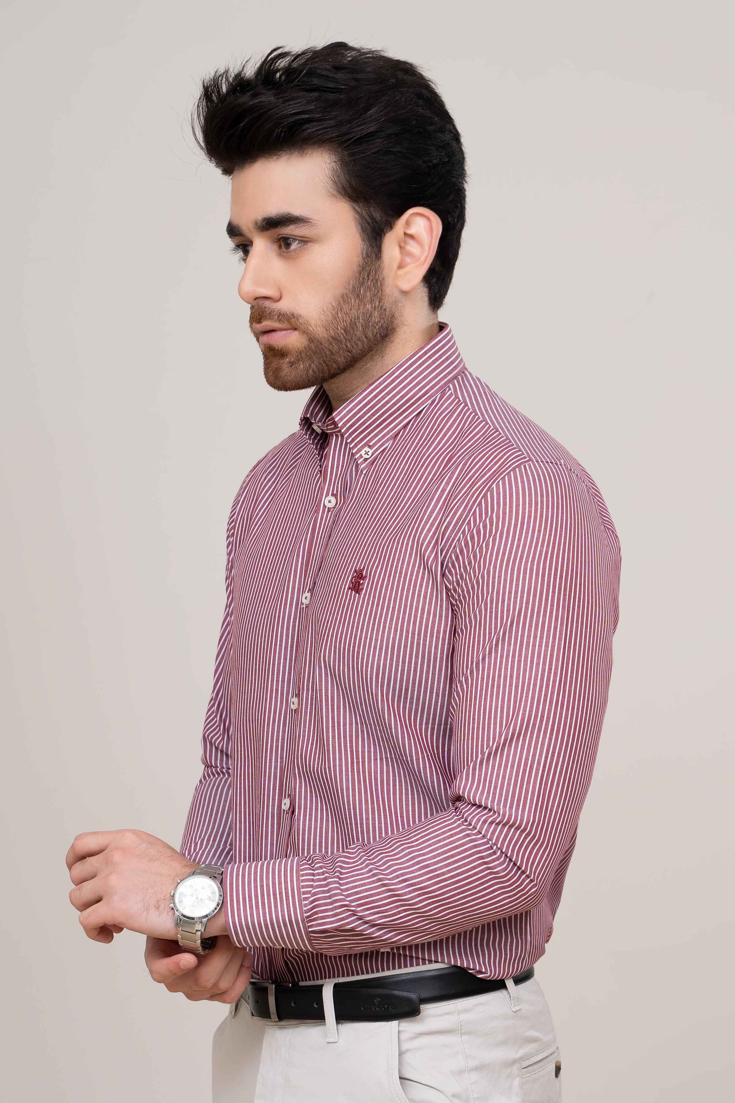 SEMI FORMAL SHIRT MAROON WHITE at Charcoal Clothing