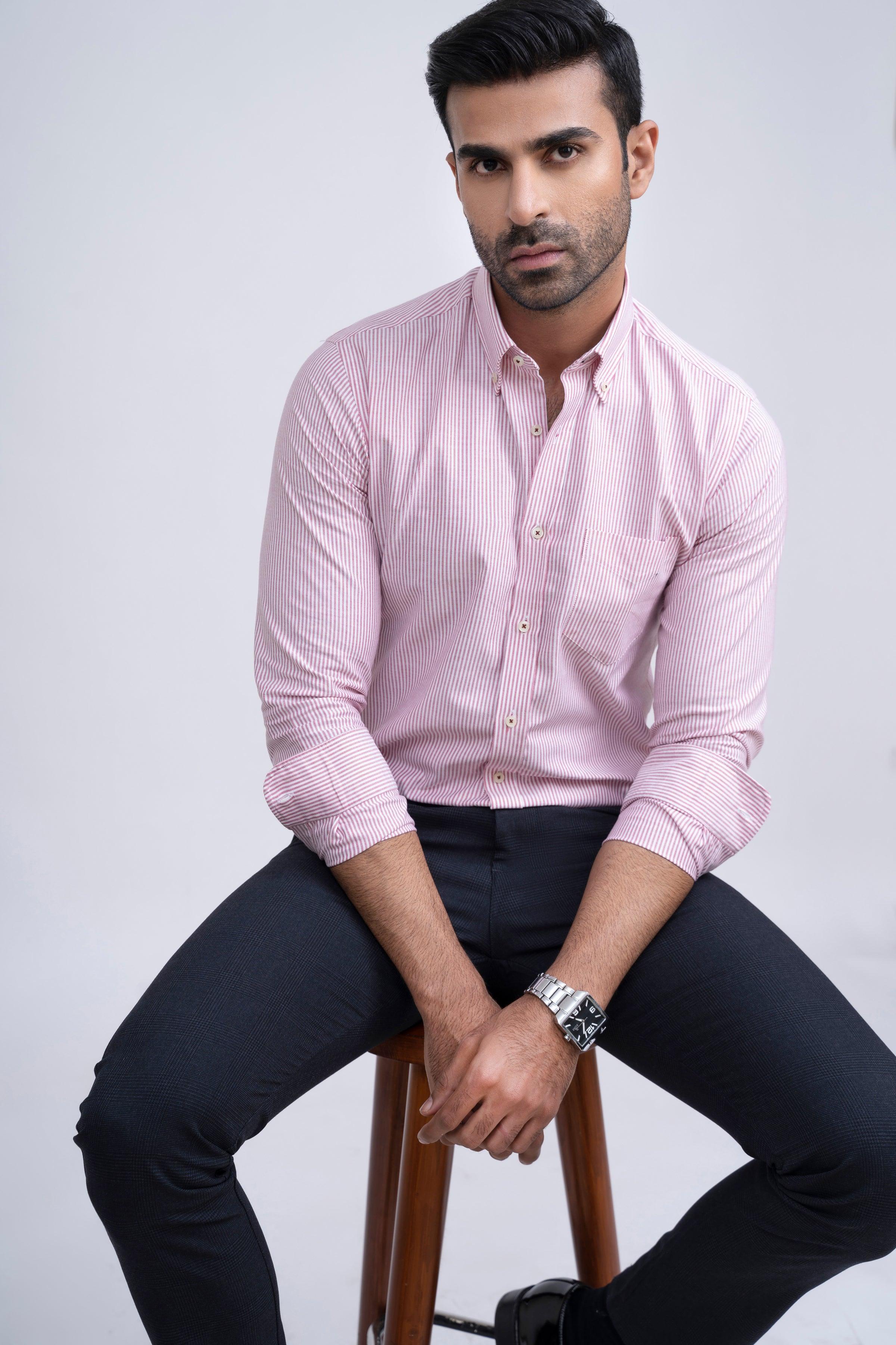 SEMI FORMAL SHIRT MAROON WHITE at Charcoal Clothing