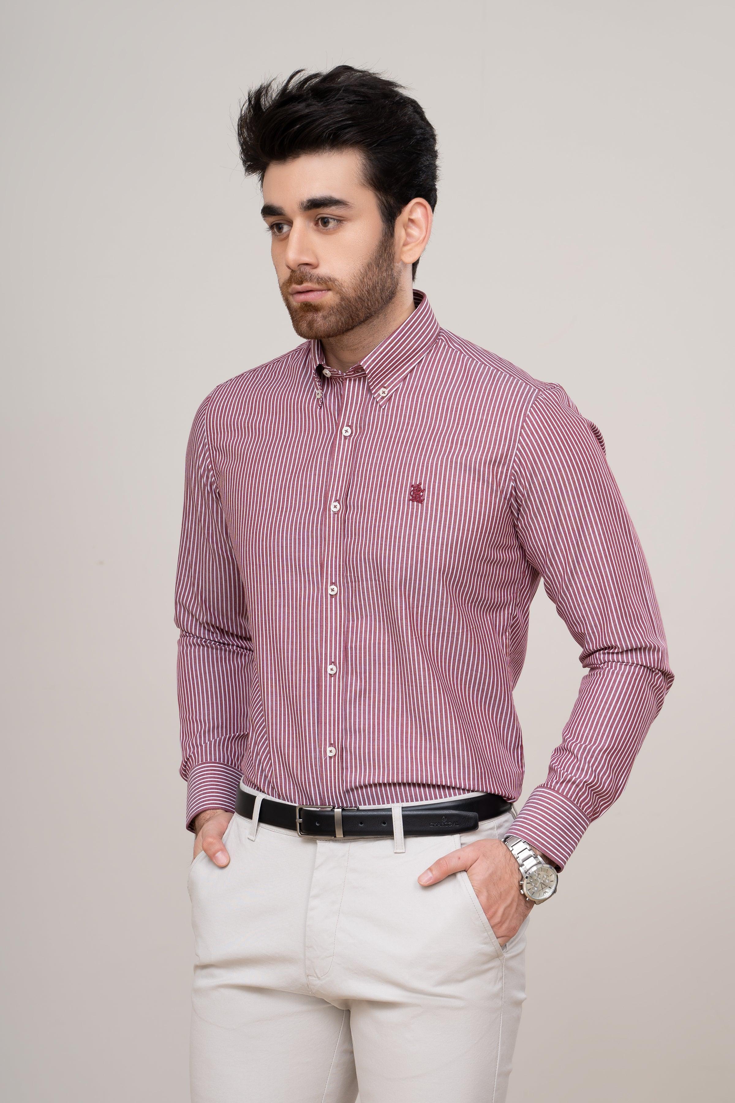 SEMI FORMAL SHIRT MAROON WHITE at Charcoal Clothing