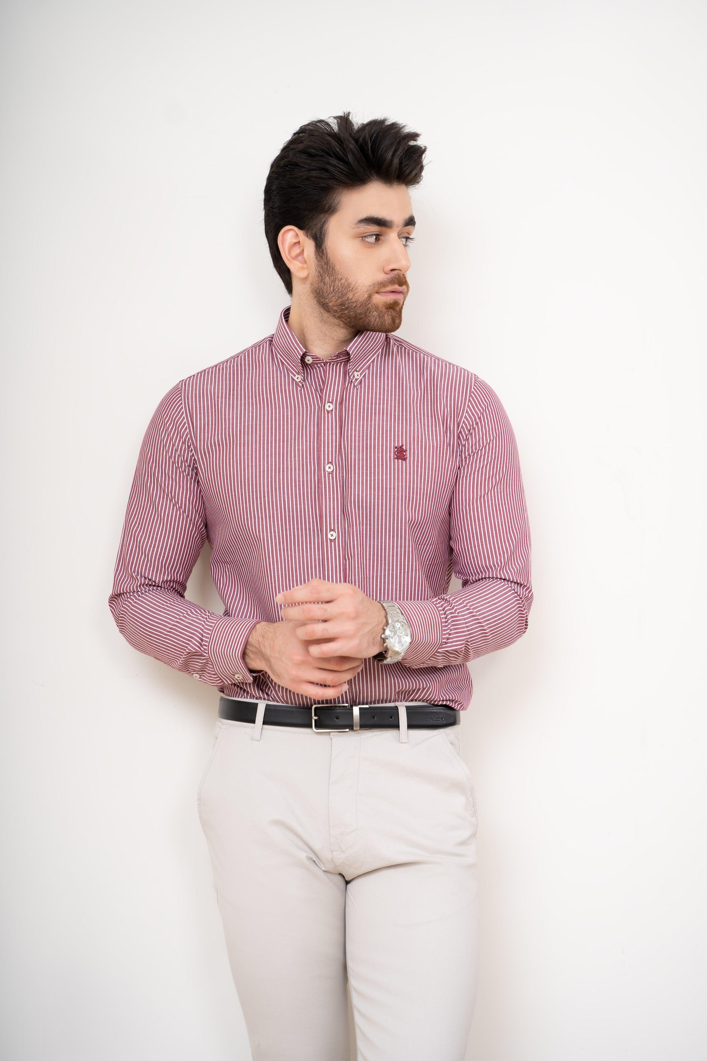 SEMI FORMAL SHIRT MAROON WHITE at Charcoal Clothing