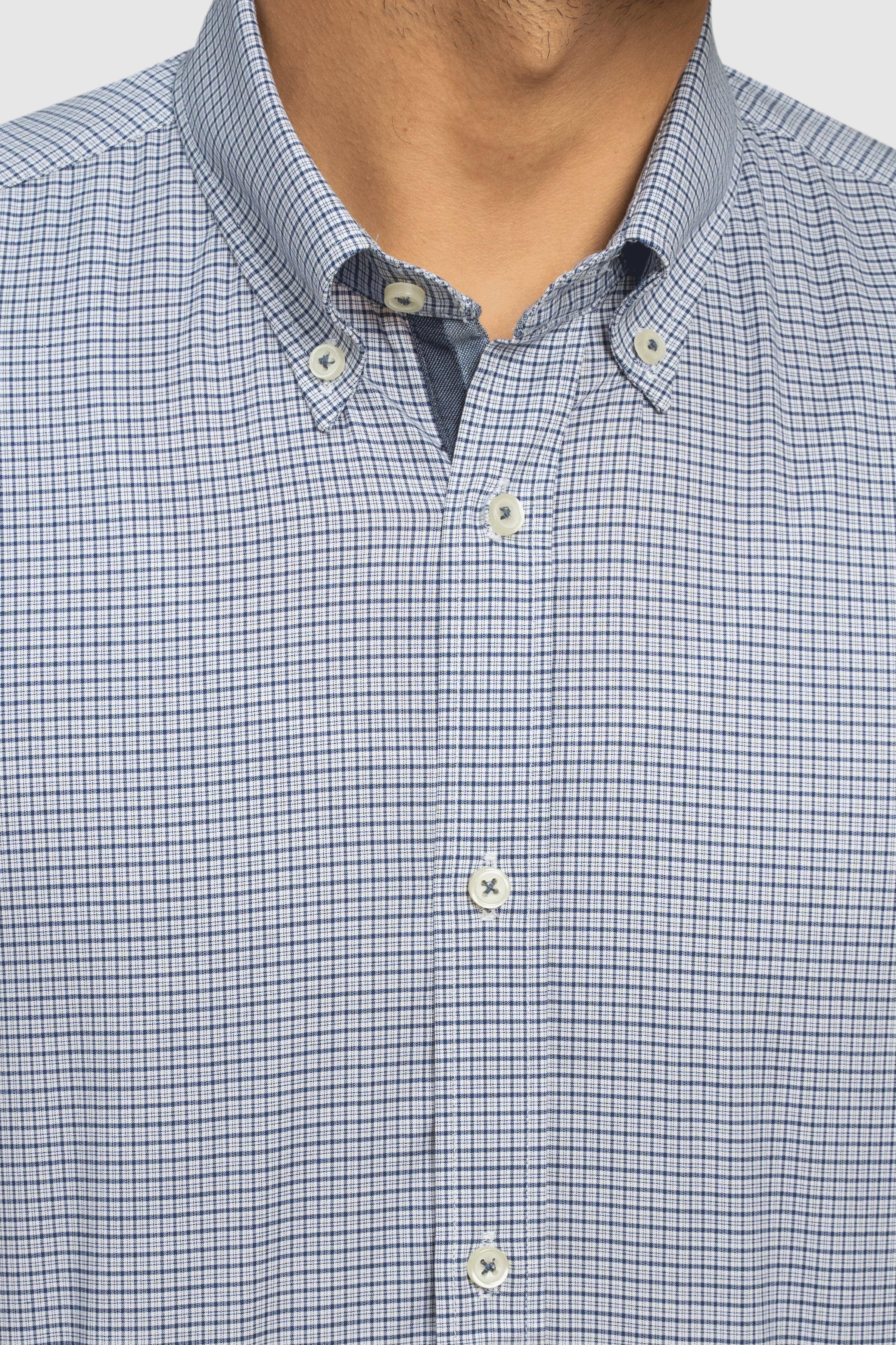 SEMI FORMAL SHIRT NAVY GREY CHECK at Charcoal Clothing