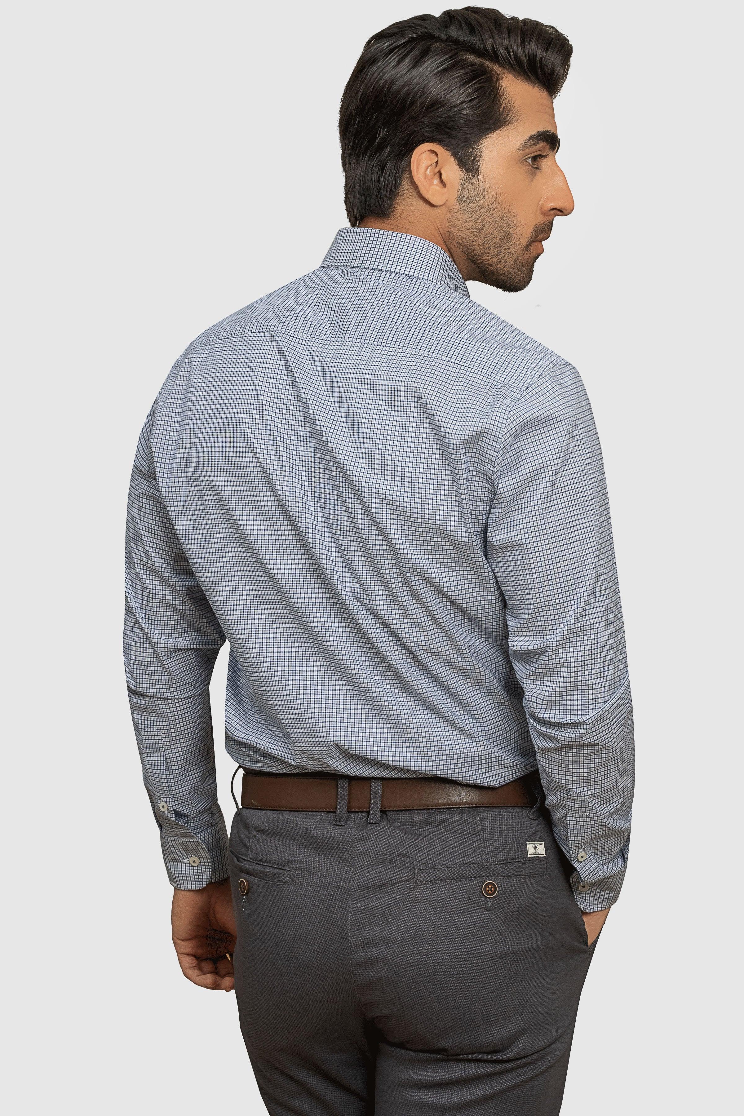SEMI FORMAL SHIRT NAVY GREY CHECK at Charcoal Clothing