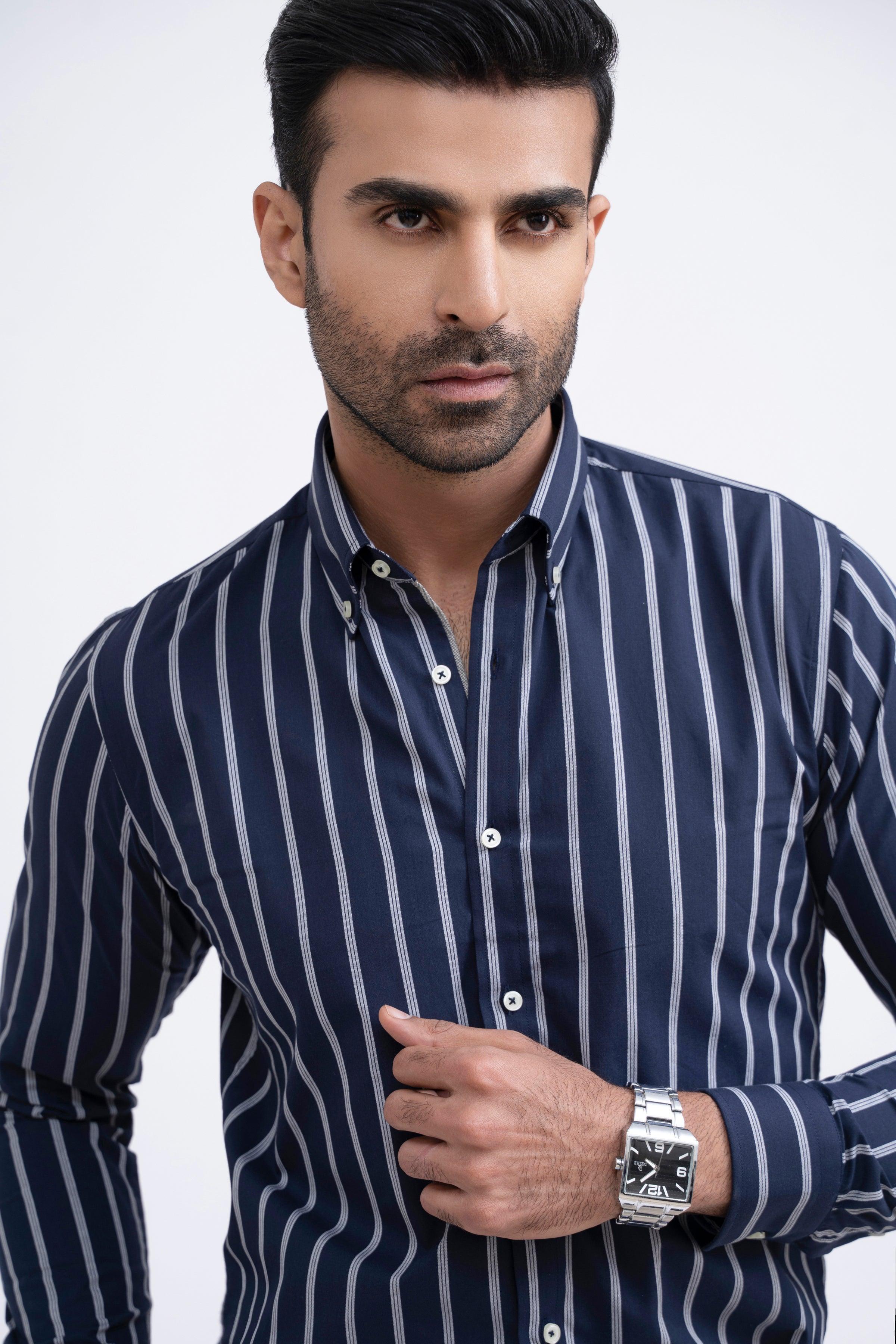 SEMI FORMAL SHIRT NAVY GREY at Charcoal Clothing