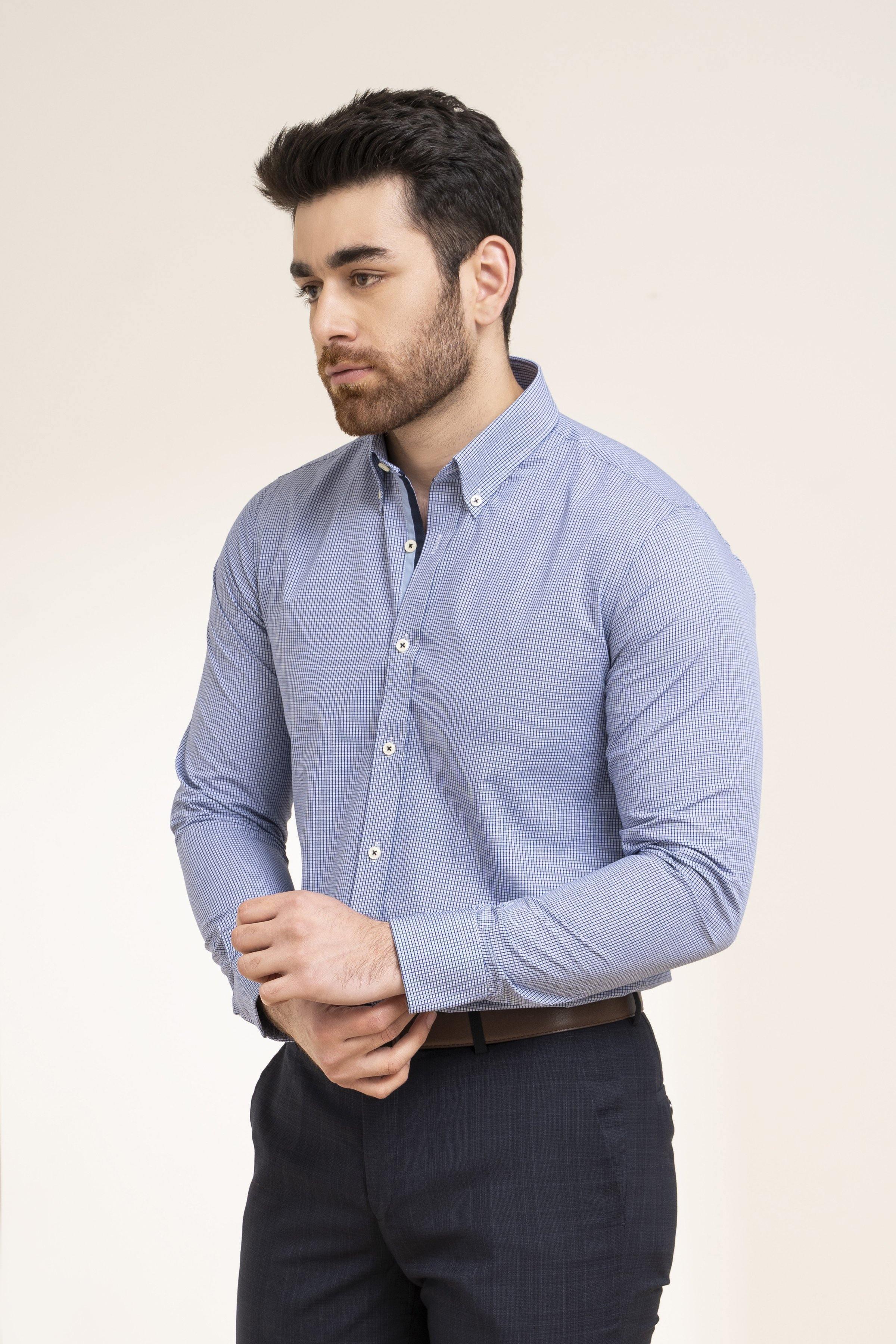SEMI FORMAL SHIRT NAVY GREY at Charcoal Clothing