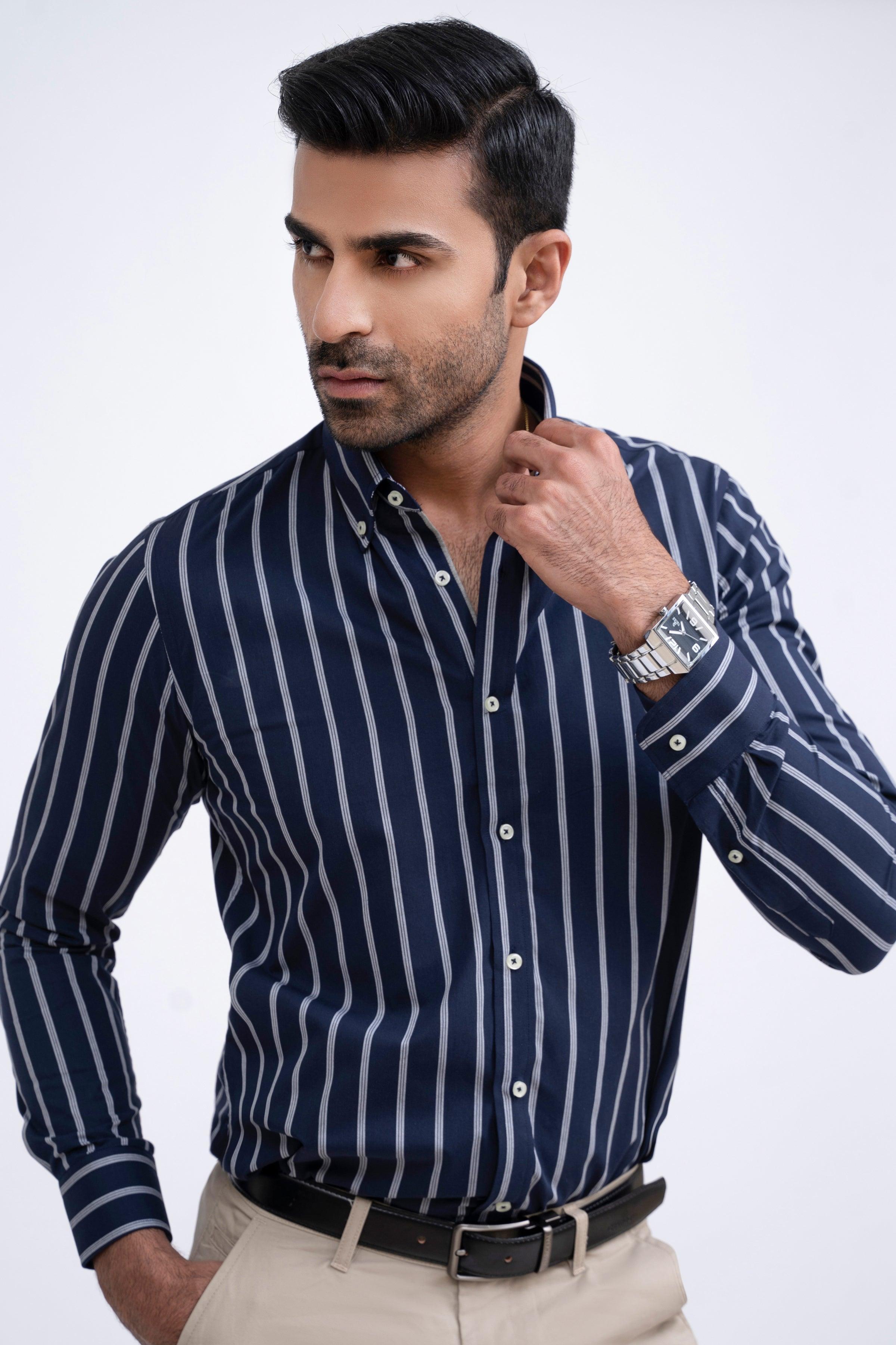 SEMI FORMAL SHIRT NAVY GREY at Charcoal Clothing