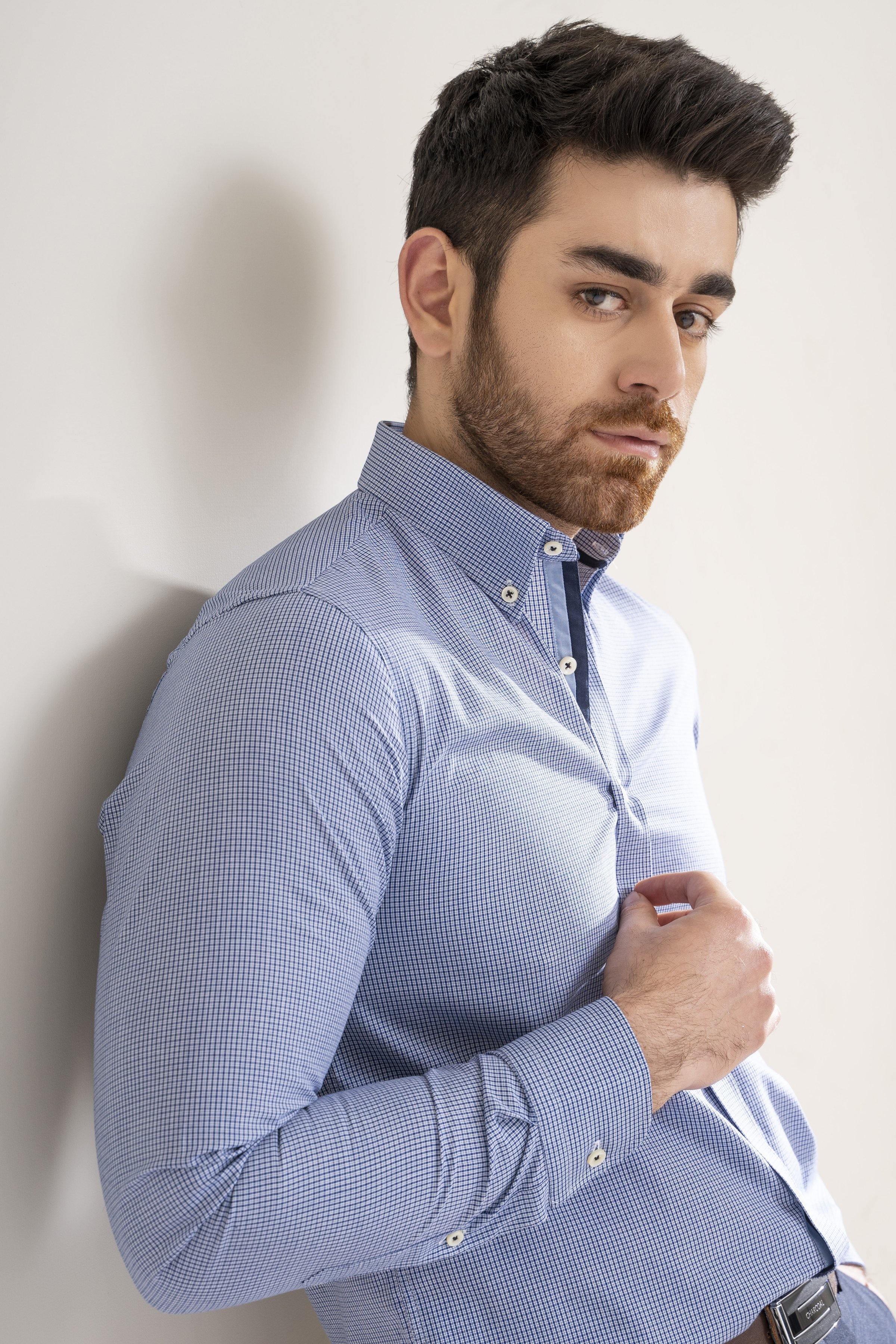 SEMI FORMAL SHIRT NAVY GREY at Charcoal Clothing