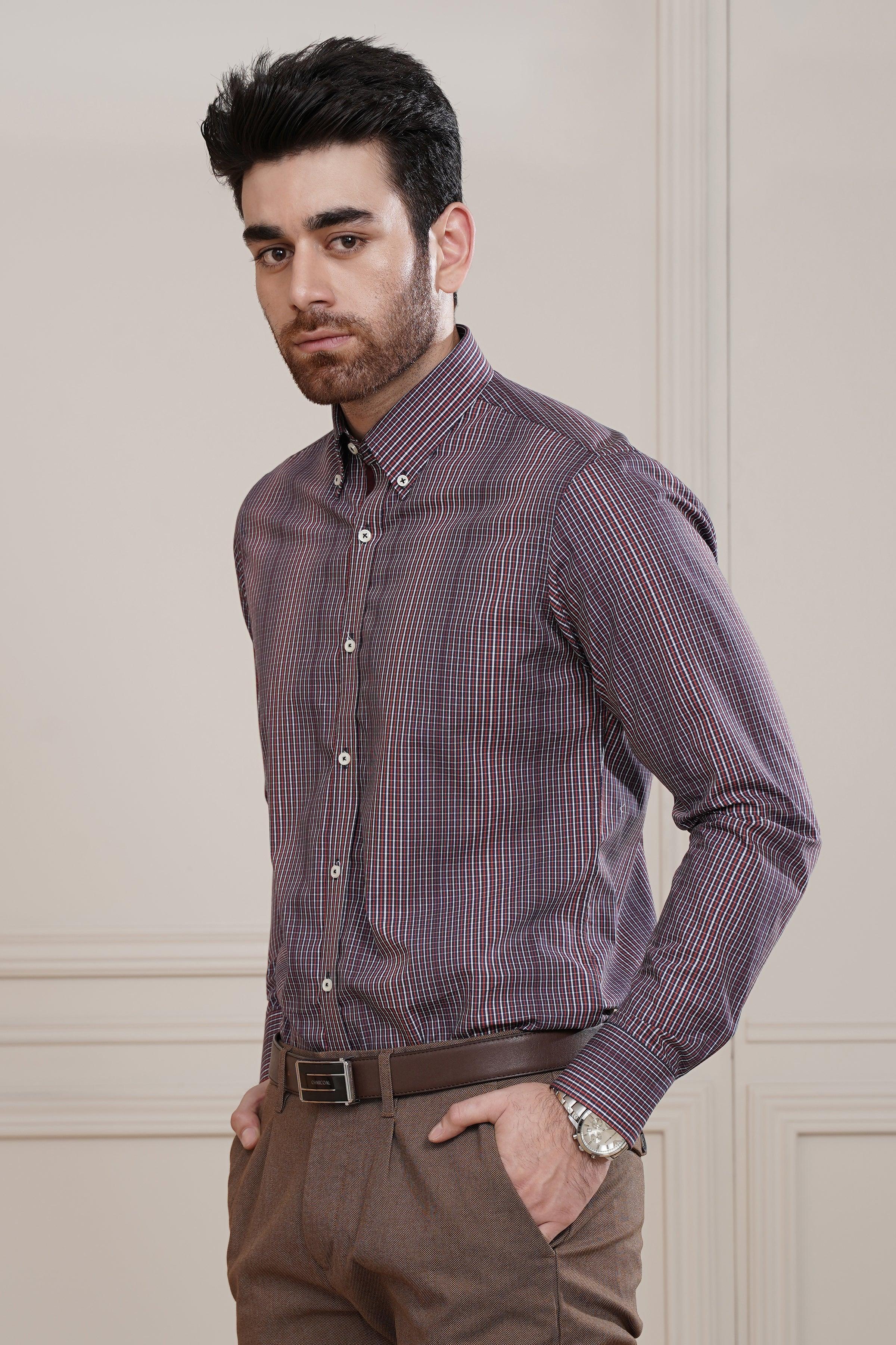 SEMI FORMAL SHIRT NAVY RED at Charcoal Clothing