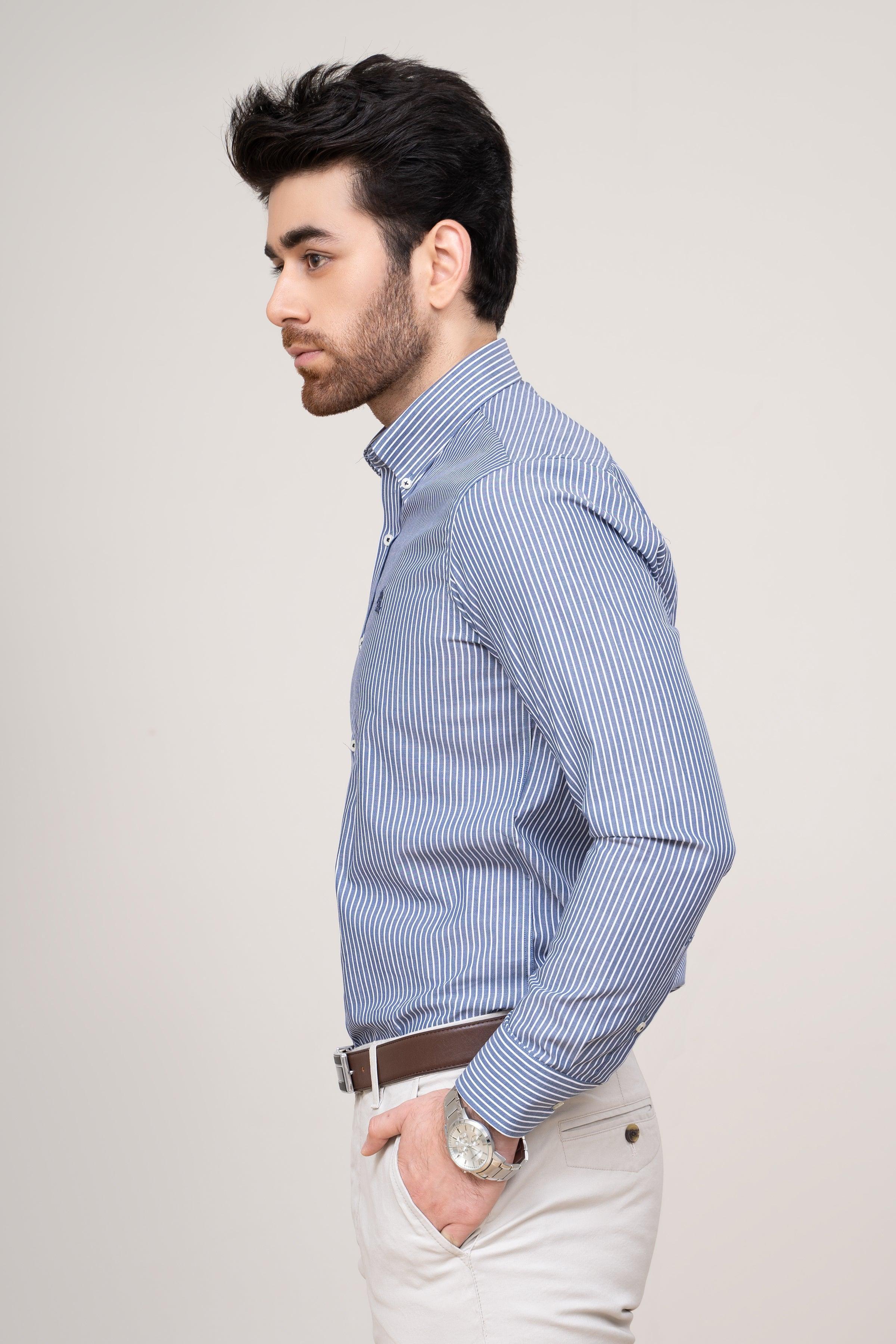 SEMI FORMAL SHIRT NAVY WHITE at Charcoal Clothing