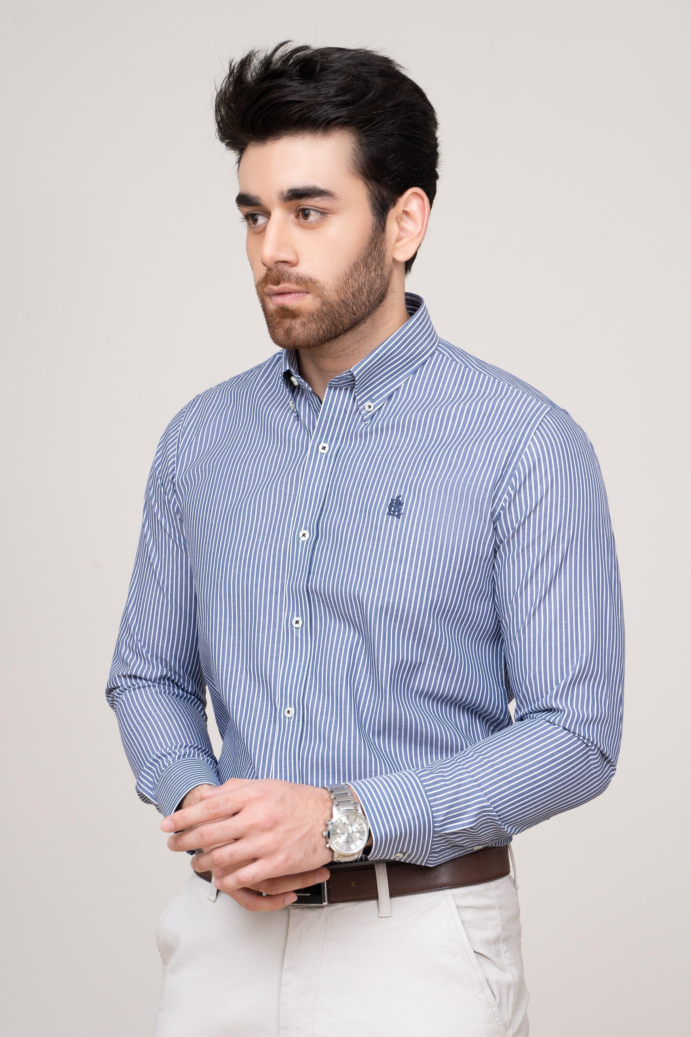 SEMI FORMAL SHIRT NAVY WHITE at Charcoal Clothing
