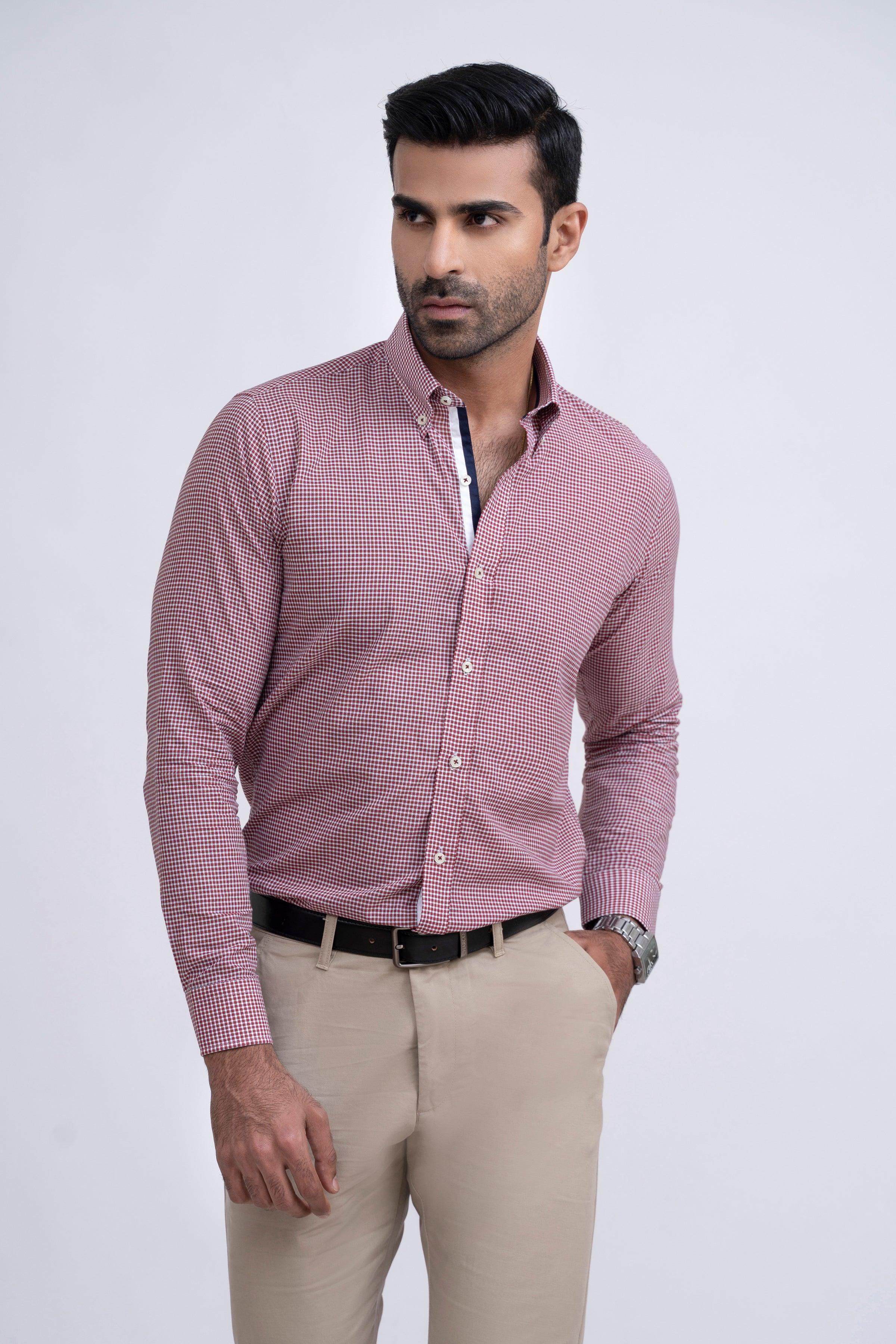 SEMI FORMAL SHIRT OFF WHITE MAROON CHECK at Charcoal Clothing