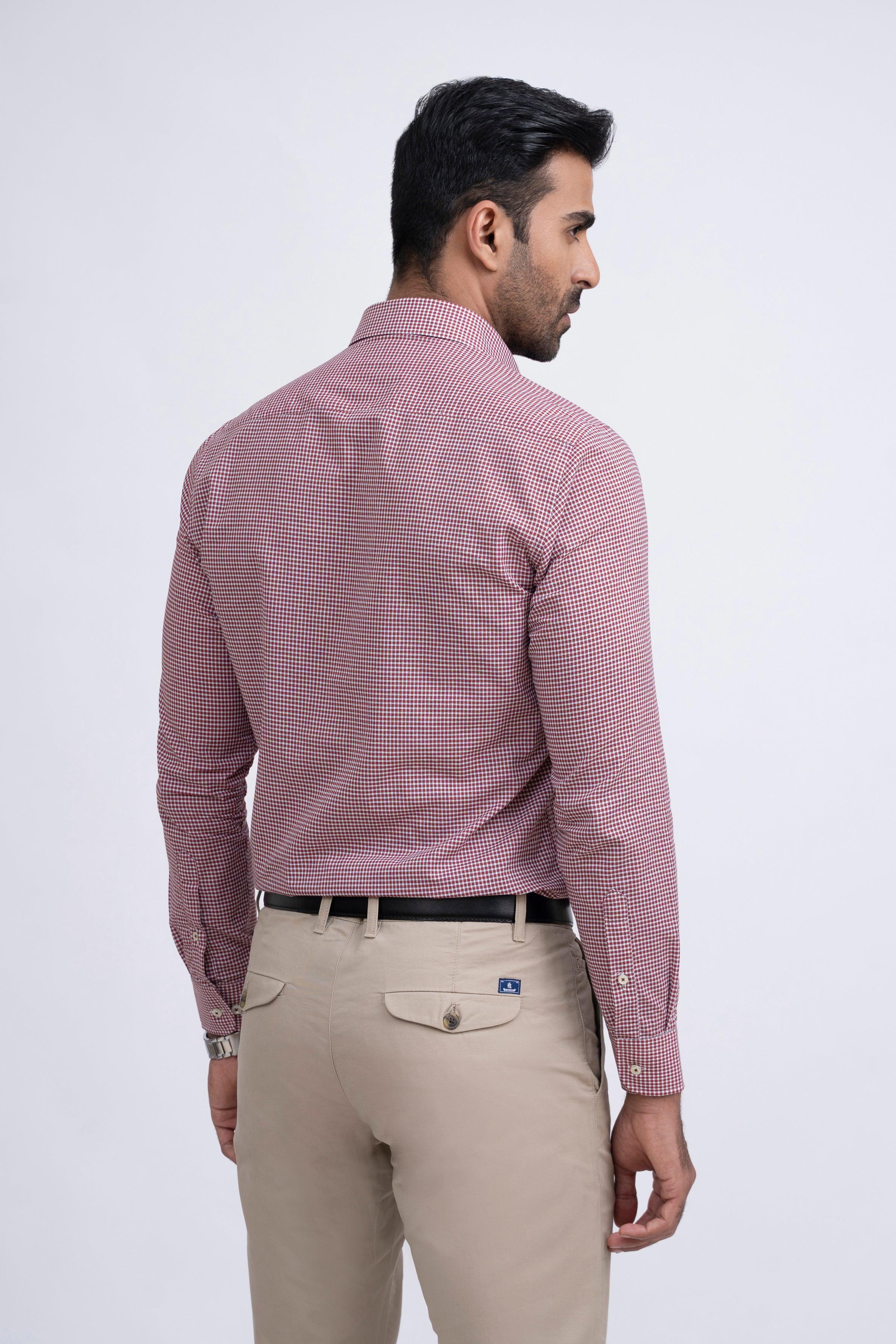 SEMI FORMAL SHIRT OFF WHITE MAROON CHECK at Charcoal Clothing