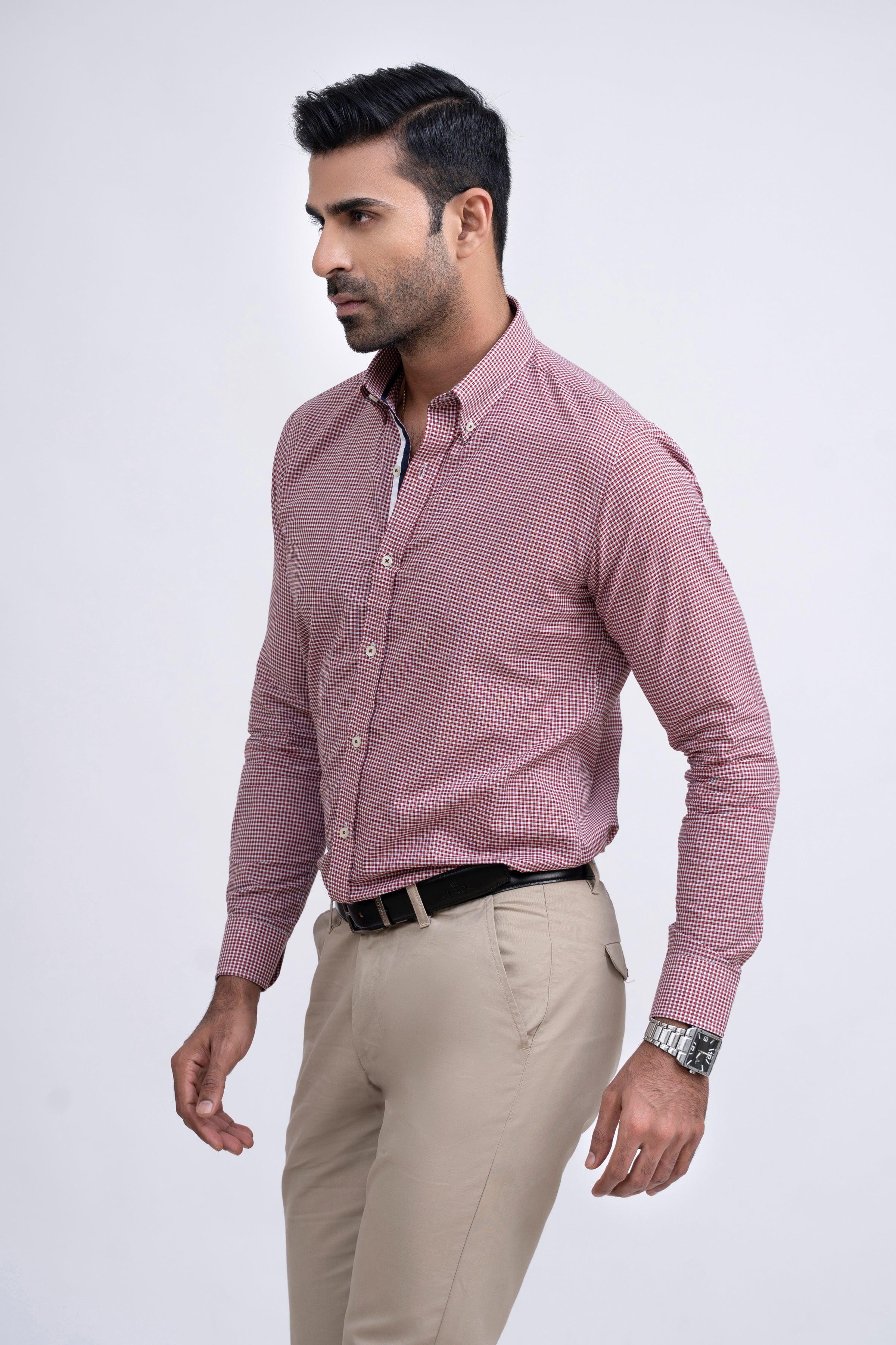 SEMI FORMAL SHIRT OFF WHITE MAROON CHECK at Charcoal Clothing