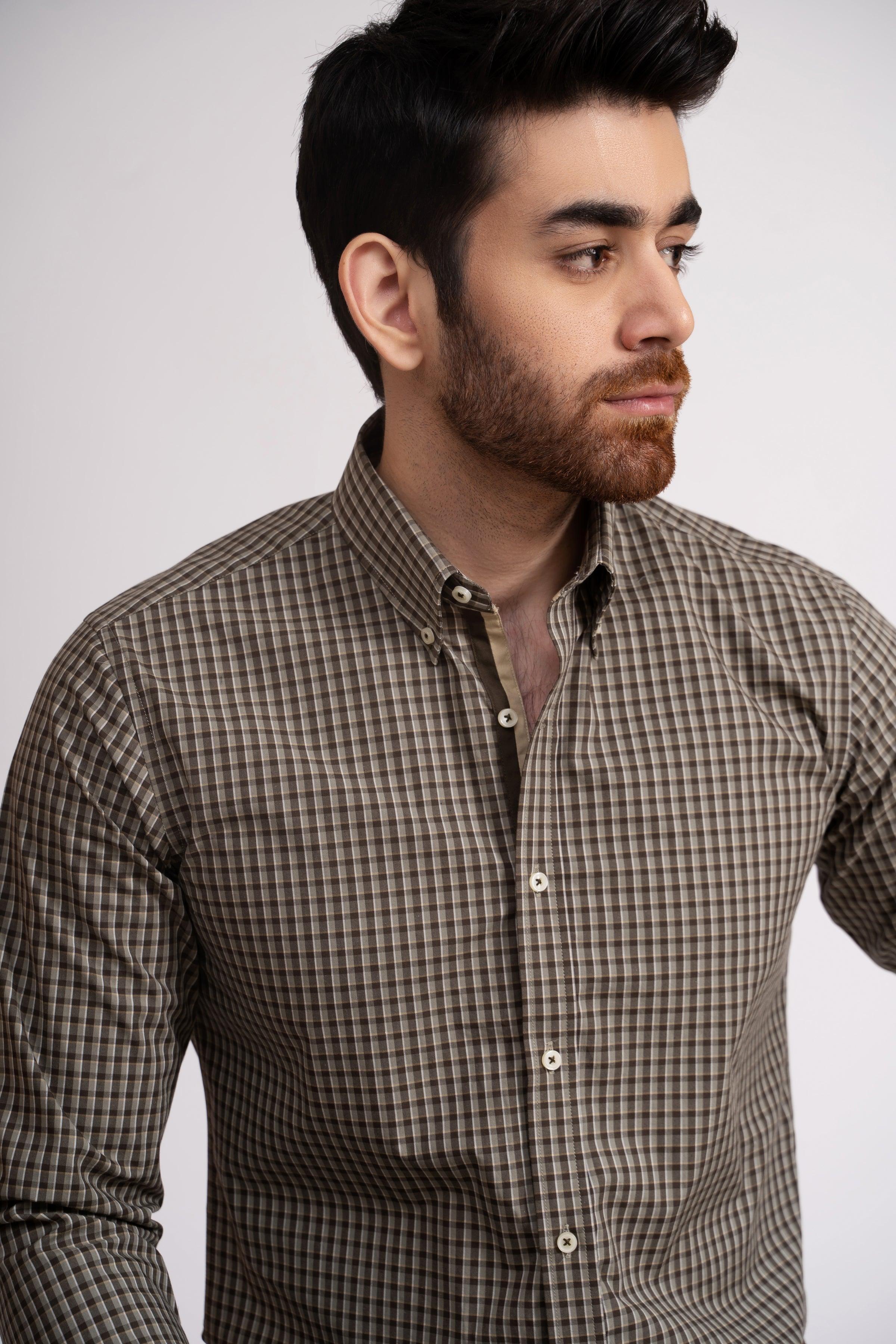 SEMI FORMAL SHIRT OLIVE CHECK at Charcoal Clothing