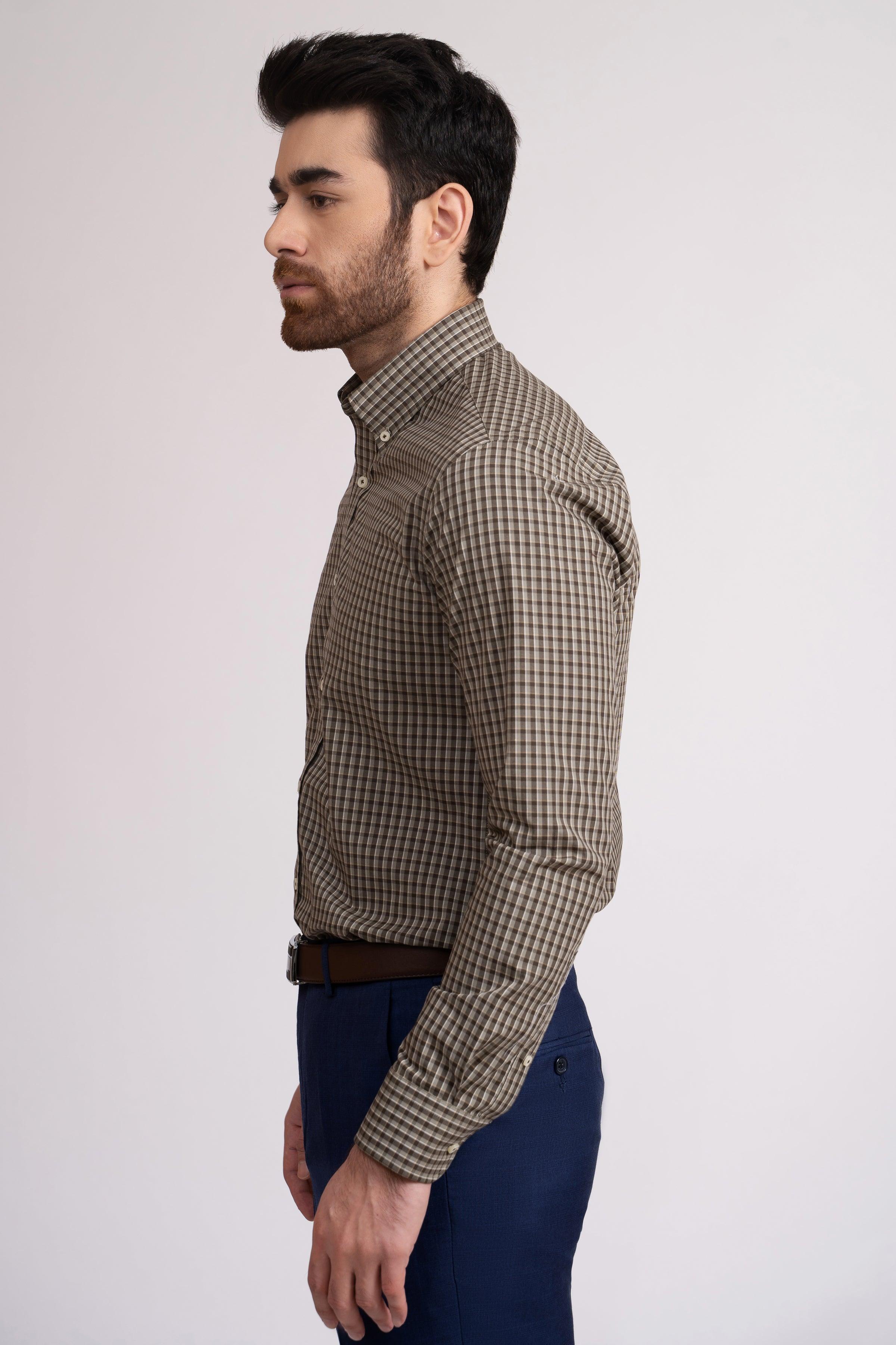 SEMI FORMAL SHIRT OLIVE CHECK at Charcoal Clothing